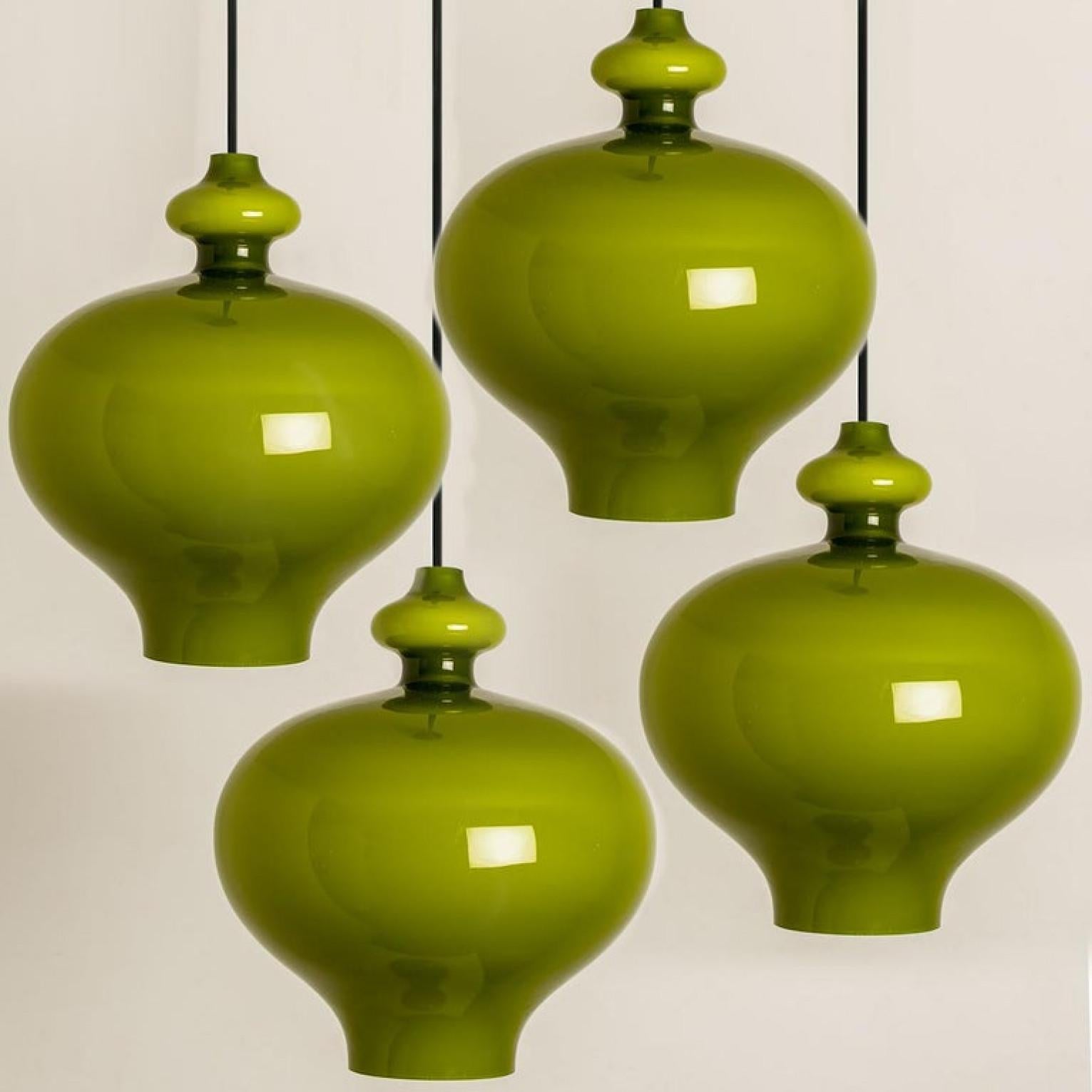 Pair of Hans-Agne Jakobsson for Staff Green Glass Pendant Lights, 1960 For Sale 1
