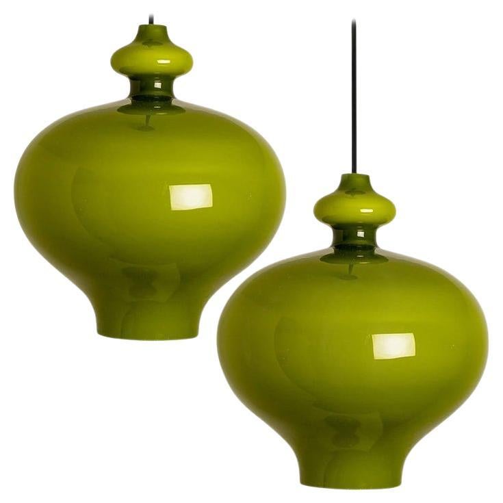 Pair of Hans-Agne Jakobsson for Staff Green Glass Pendant Lights, 1960 For Sale