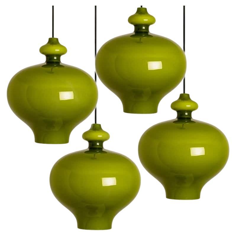 Pair of Hans-Agne Jakobsson for Staff Green Glass Pendant Lights, 1960