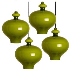 Pair of Hans-Agne Jakobsson for Staff Green Glass Pendant Lights, 1960