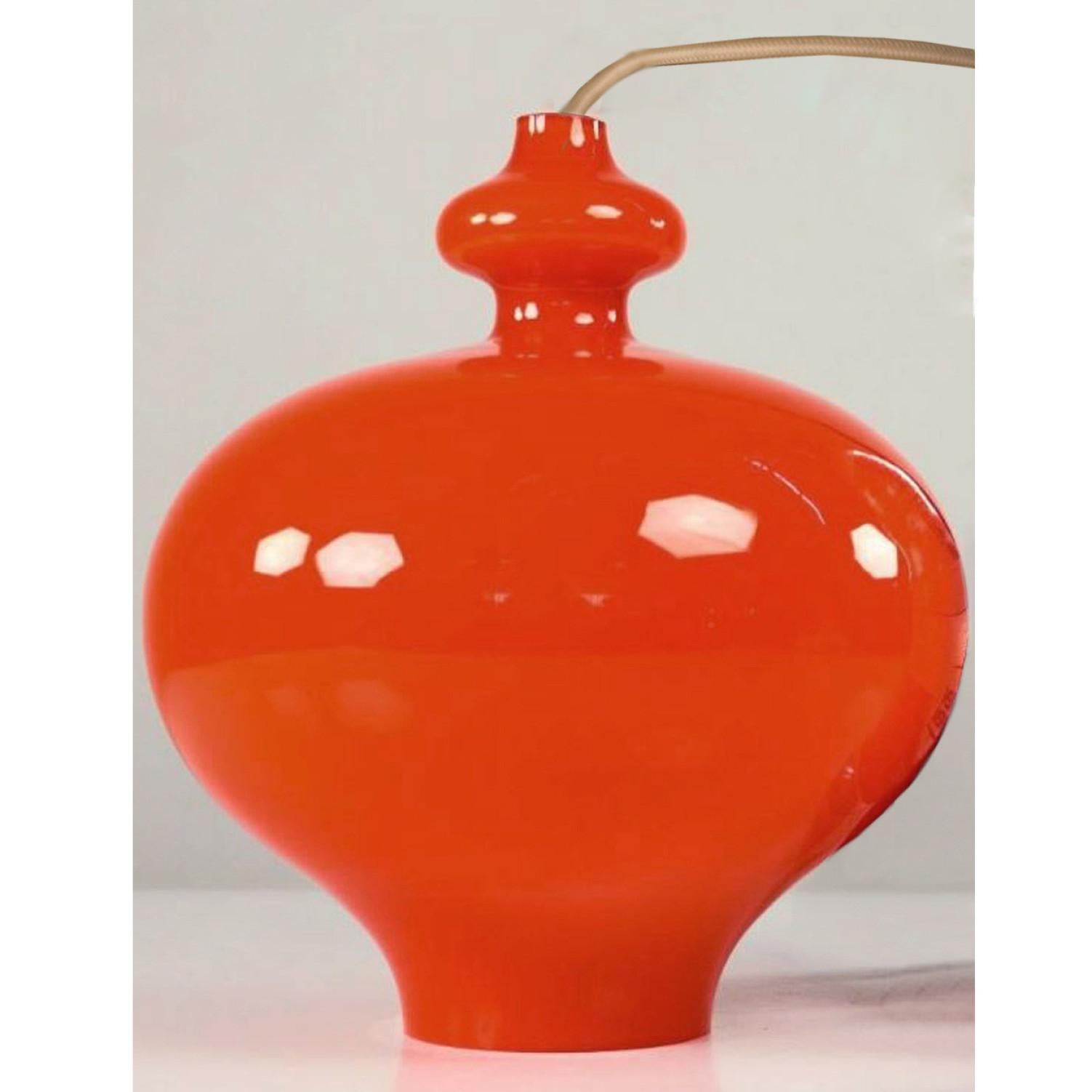 Opaline Glass Pair of Hans-Agne Jakobsson for Staff Orange Glass Pendant Lights, 1960 For Sale