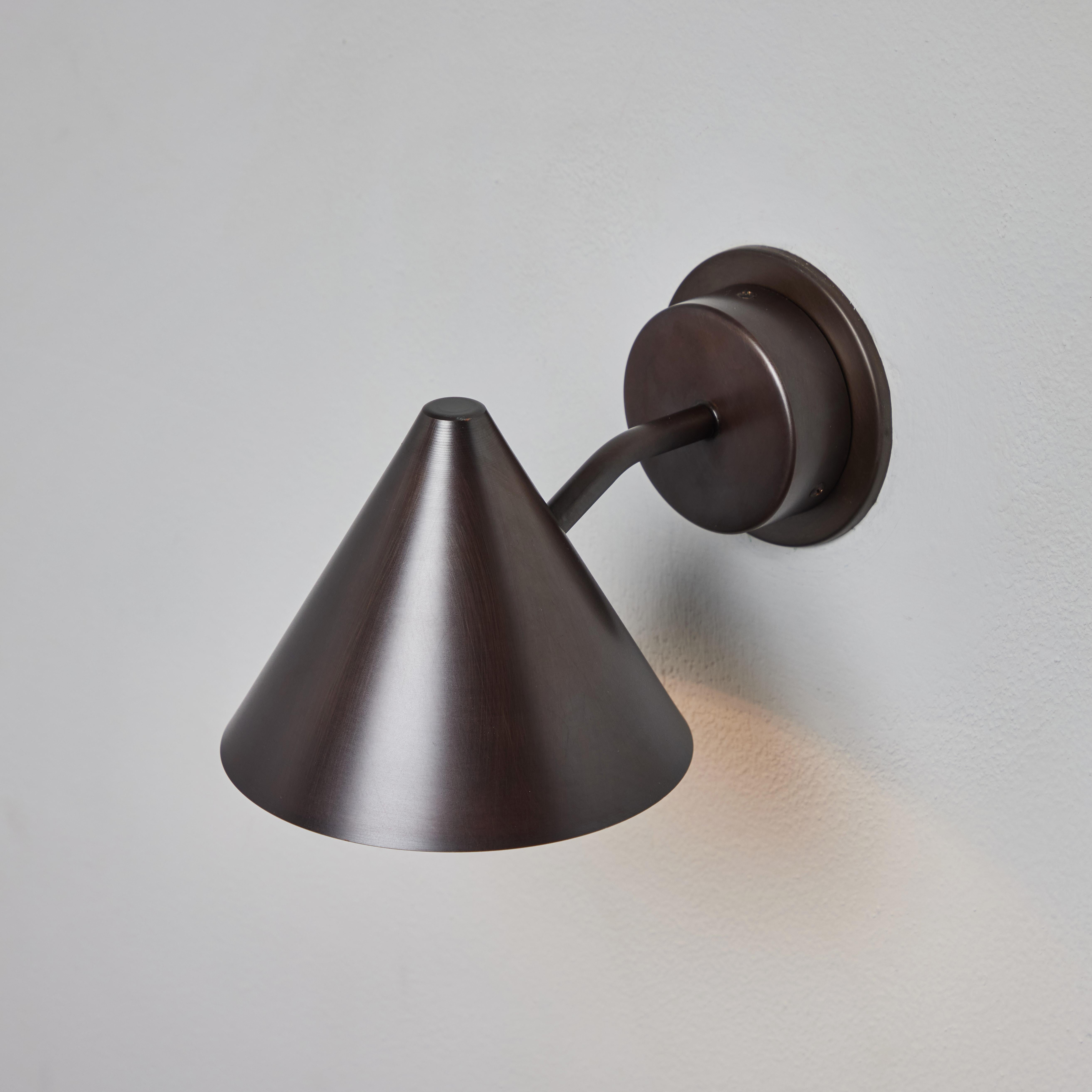 Swedish Pair of Hans-Agne Jakobsson 'Mini-Tratten' Dark Brown Patinated Outdoor Sconces For Sale