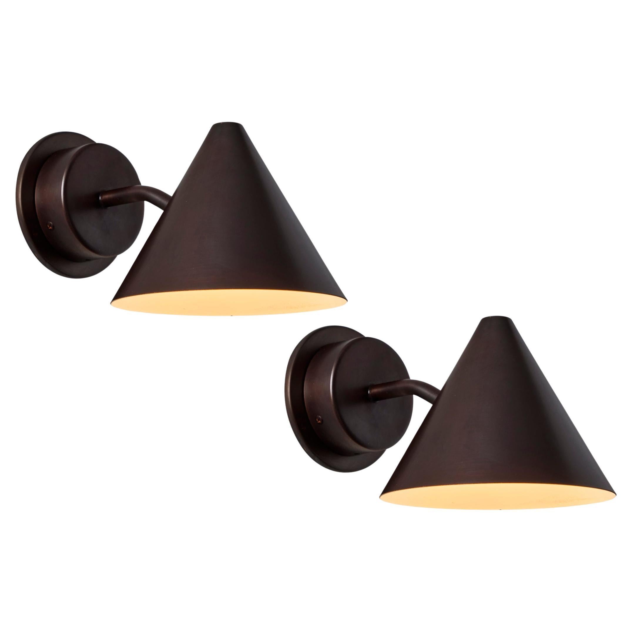 Pair of Hans-Agne Jakobsson 'Mini-Tratten' Dark Brown Patinated Outdoor Sconces For Sale