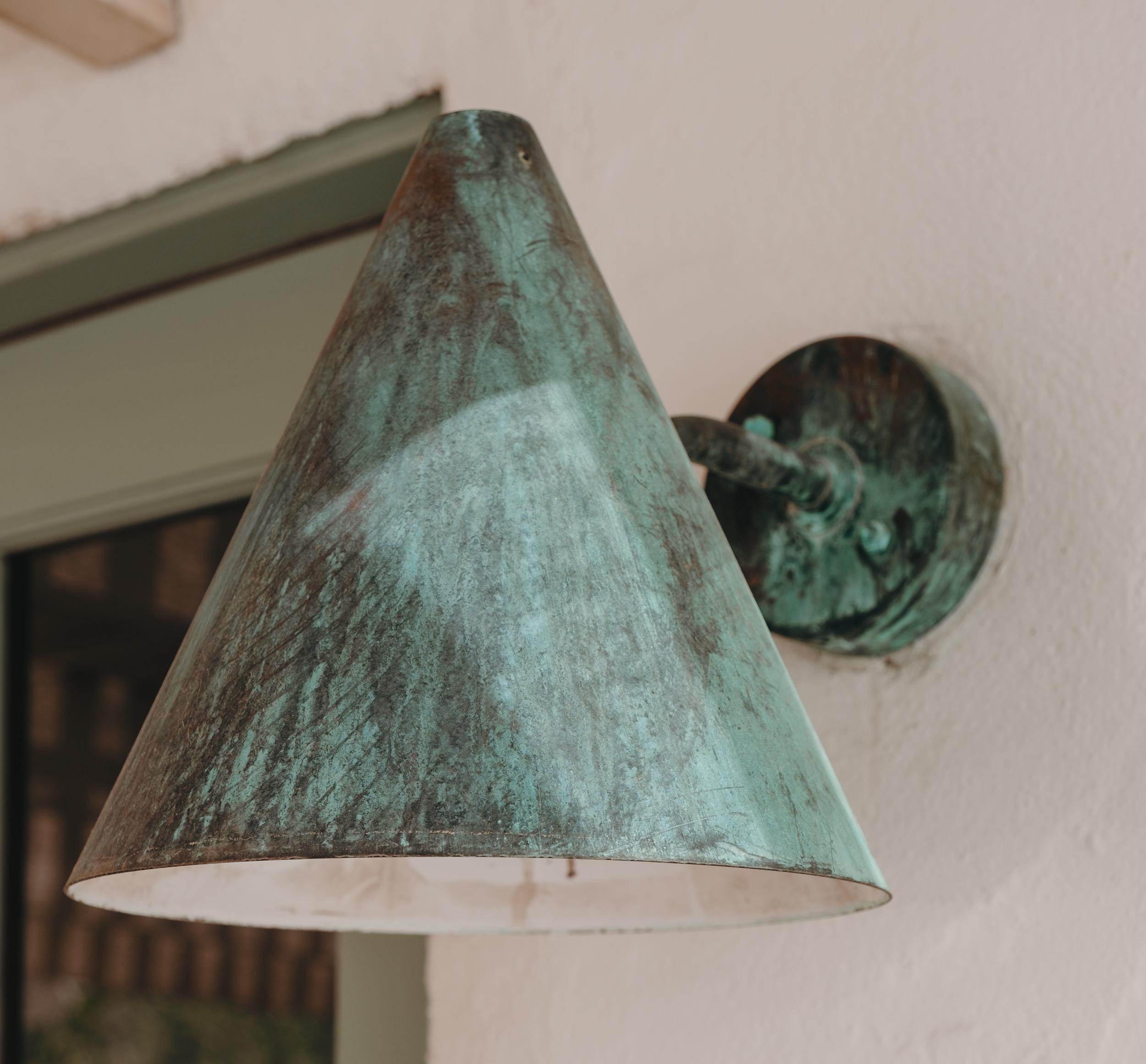 Pair of Hans-Agne Jakobsson 'Mini-Tratten' Darkly Patinated Outdoor Sconces For Sale 11