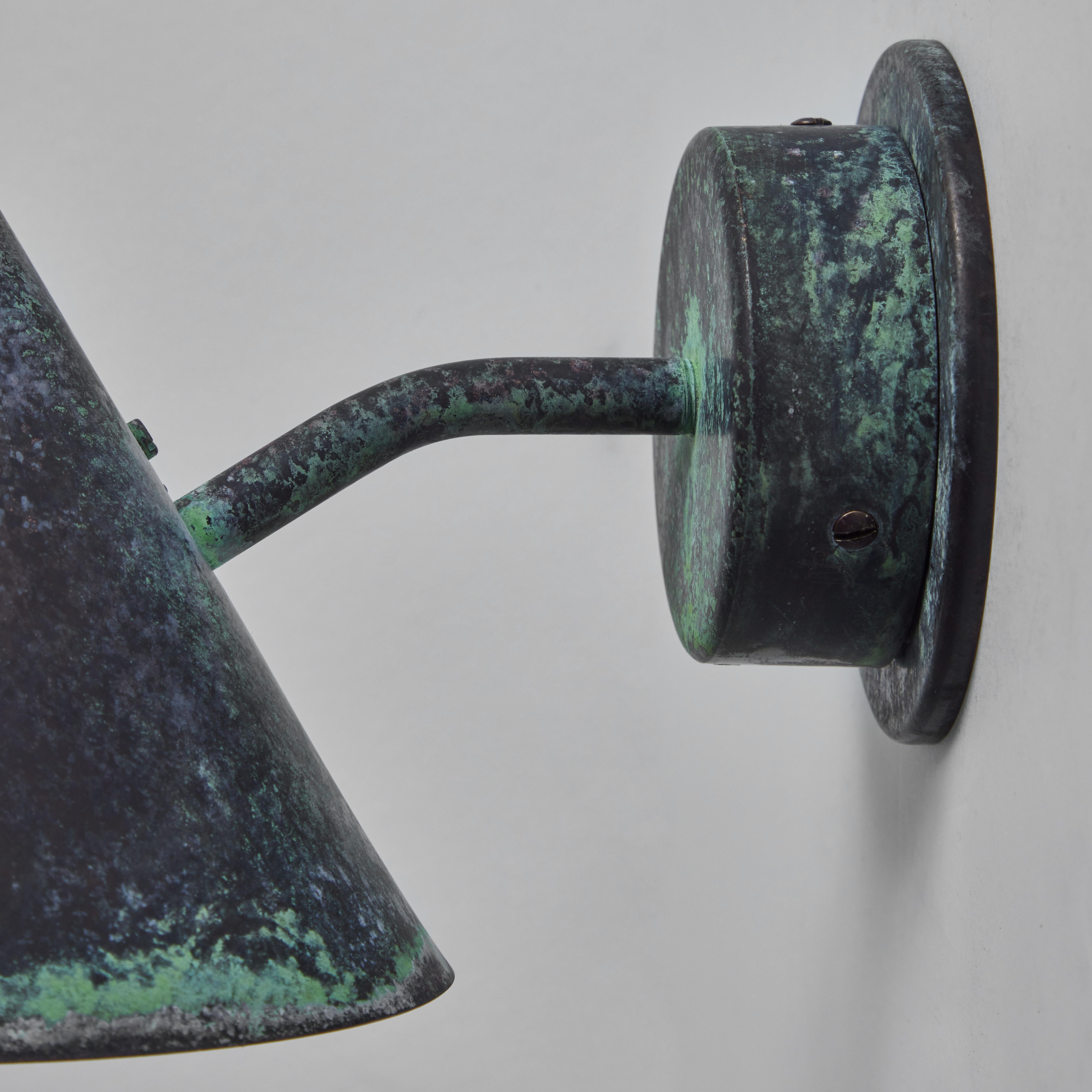Scandinavian Modern Pair of Hans-Agne Jakobsson 'Mini-Tratten' Darkly Patinated Outdoor Sconces For Sale