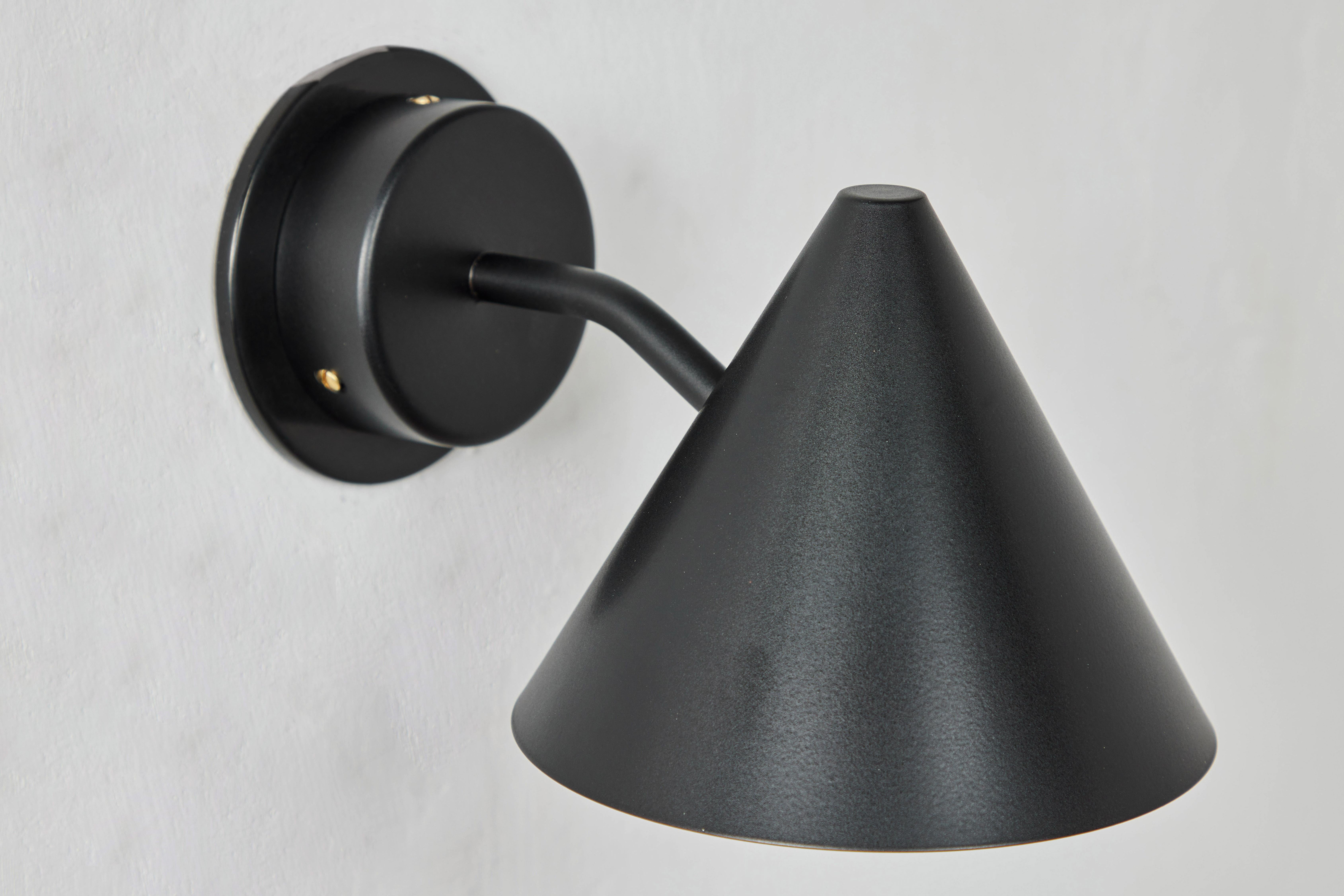 Scandinavian Modern Pair of Hans-Agne Jakobsson 'Mini-Tratten' Outdoor Sconces in Black For Sale