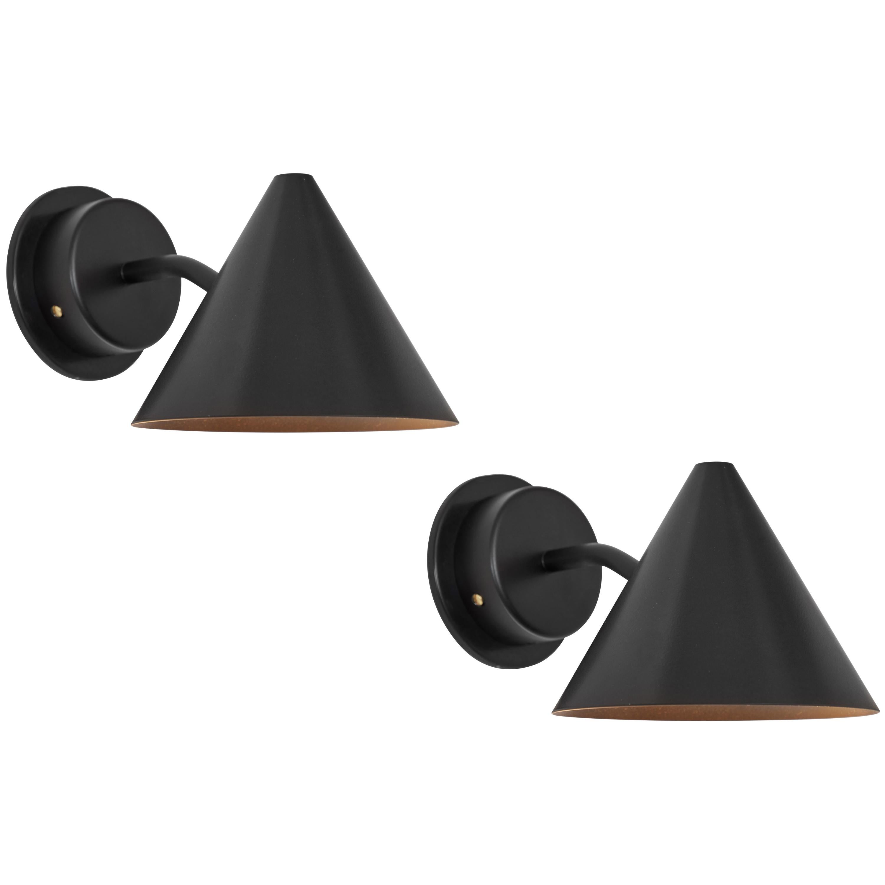 Pair of Hans-Agne Jakobsson 'Mini-Tratten' Outdoor Sconces in Black For Sale