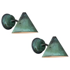 Pair of Hans-Agne Jakobsson 'Mini-Tratten' Patinated Copper Outdoor Sconces