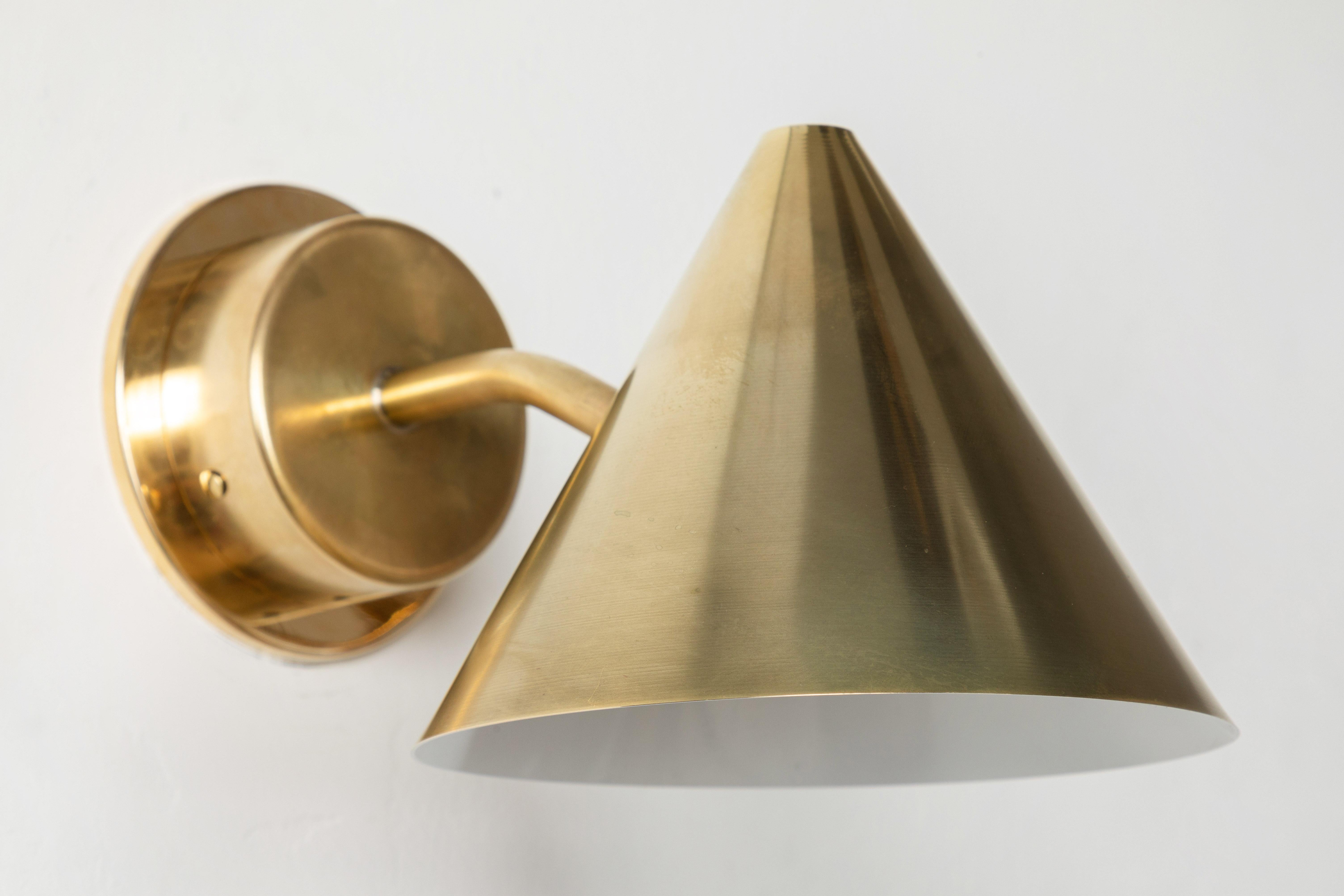 Pair of Hans-Agne Jakobsson 'Mini-Tratten' Raw Brass Outdoor Sconces For Sale 2