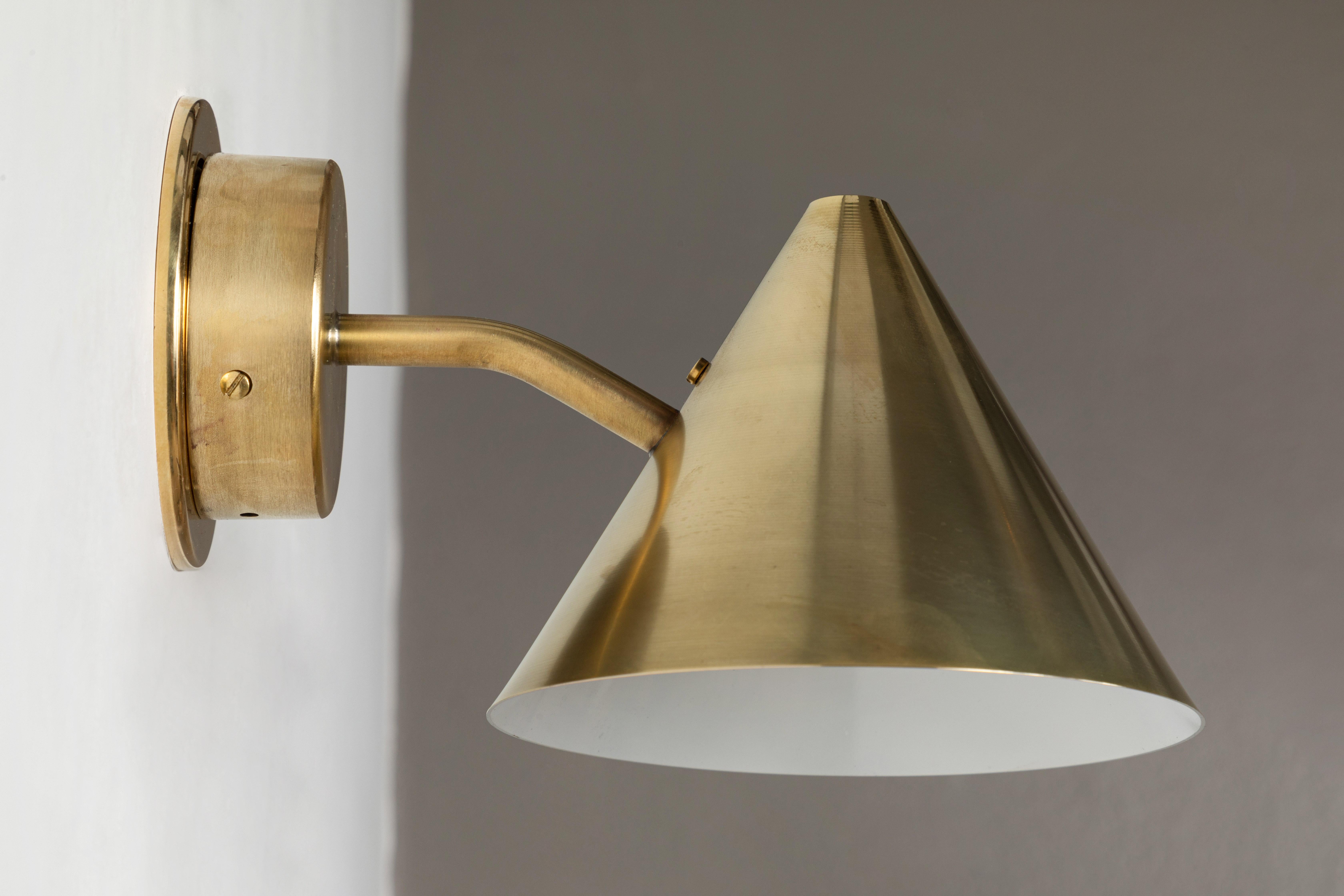 Pair of Hans-Agne Jakobsson 'Mini-Tratten' Raw Brass Outdoor Sconces For Sale 3