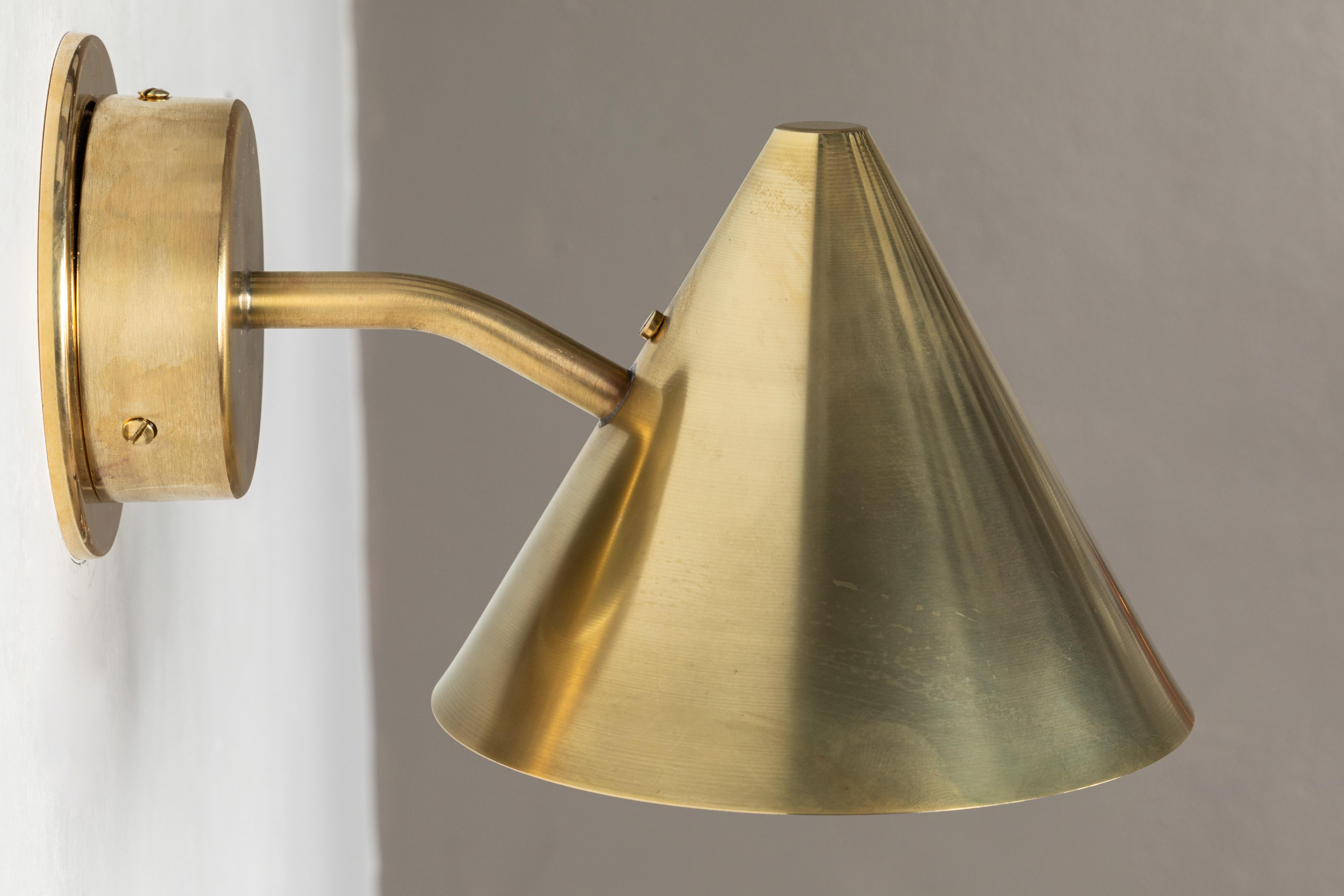 Pair of Hans-Agne Jakobsson 'Mini-Tratten' Raw Brass Outdoor Sconces For Sale 4