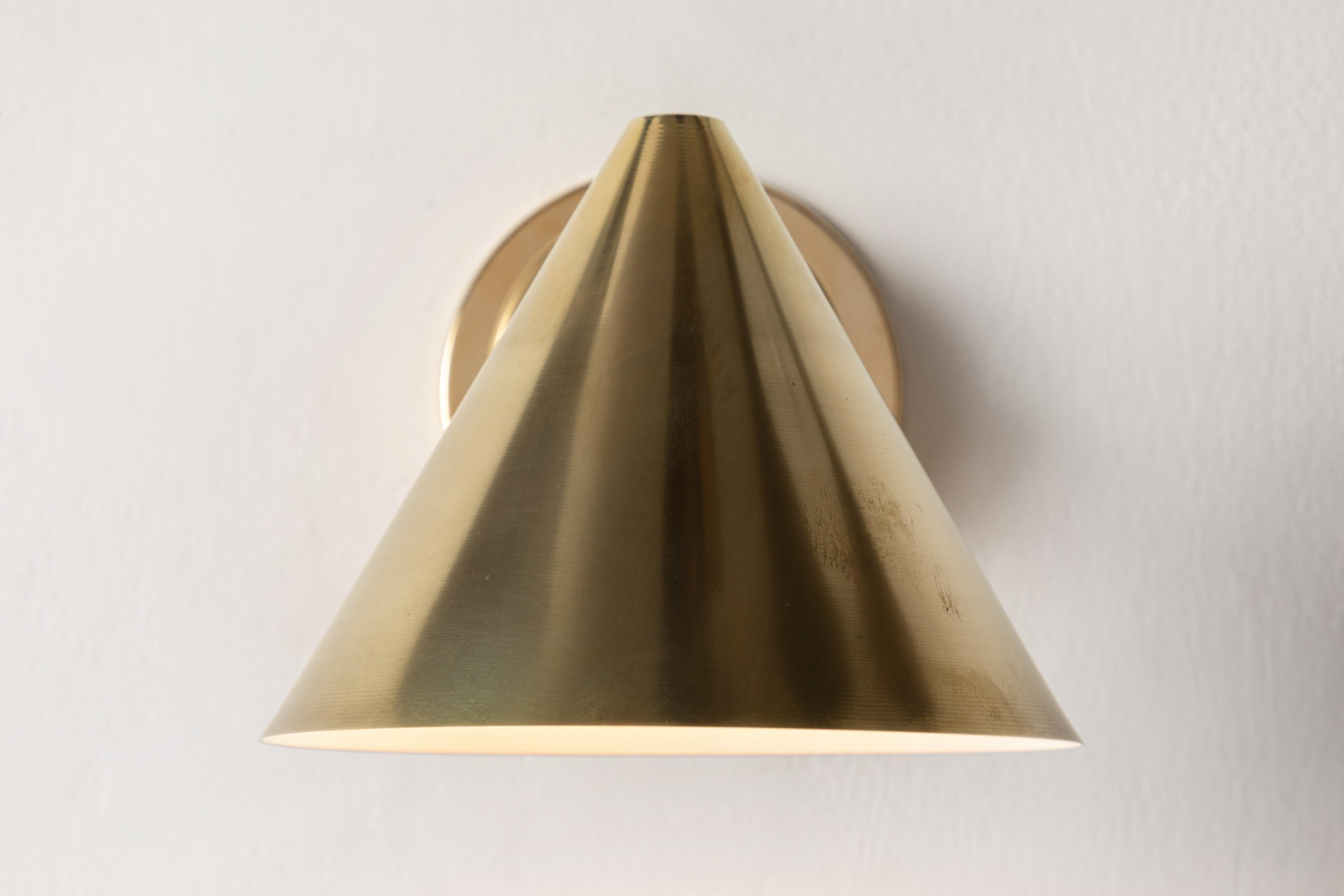 Swedish Pair of Hans-Agne Jakobsson 'Mini-Tratten' Raw Brass Outdoor Sconces For Sale