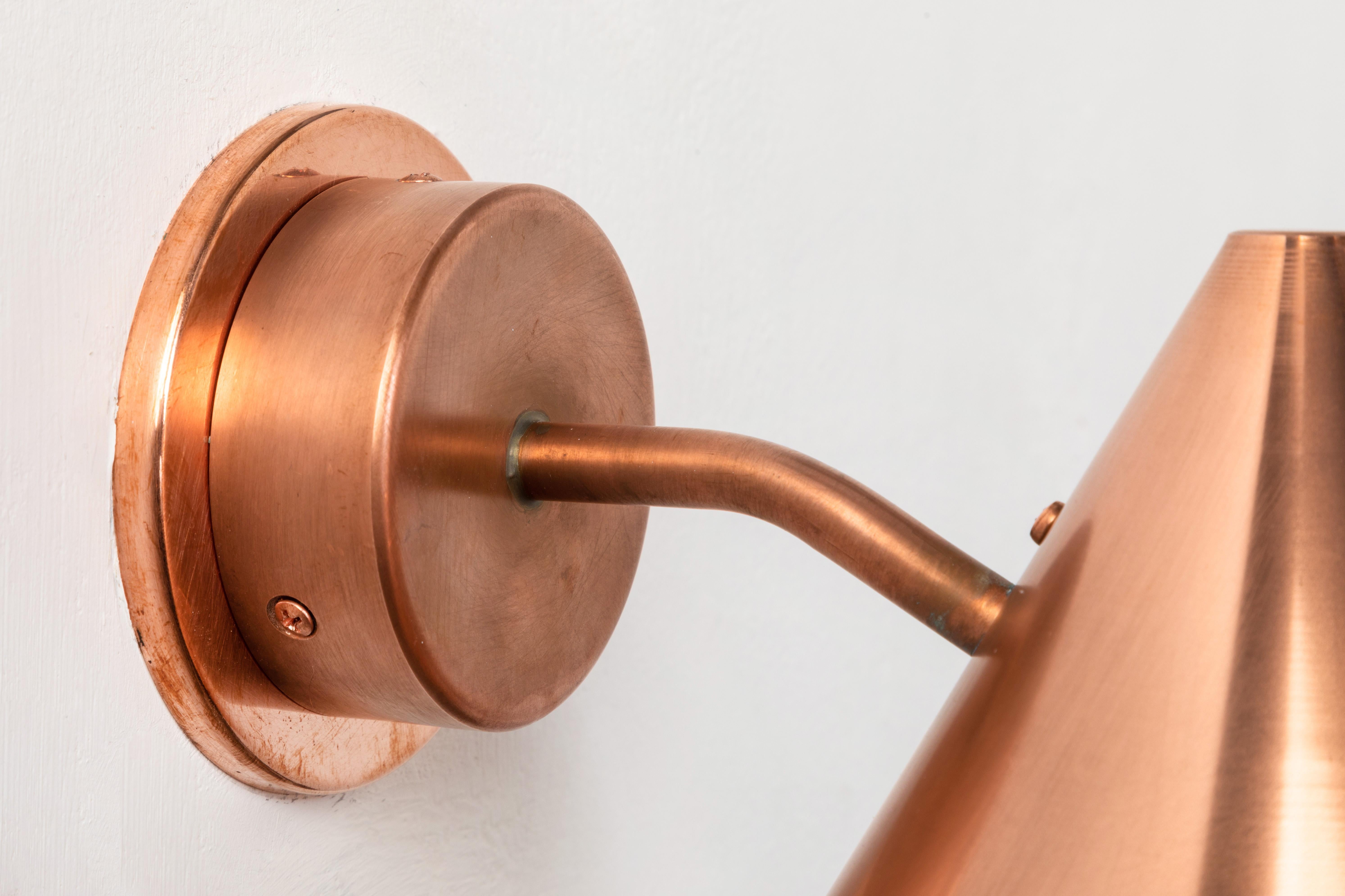 Paint Pair of Hans-Agne Jakobsson 'Mini-Tratten' Raw Copper Outdoor Sconces For Sale