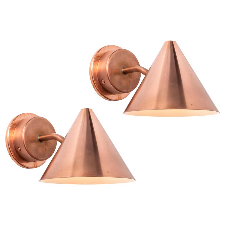 Pair of Hans-Agne Jakobsson 'Mini-Tratten' Polished Copper Outdoor Sconces For Sale