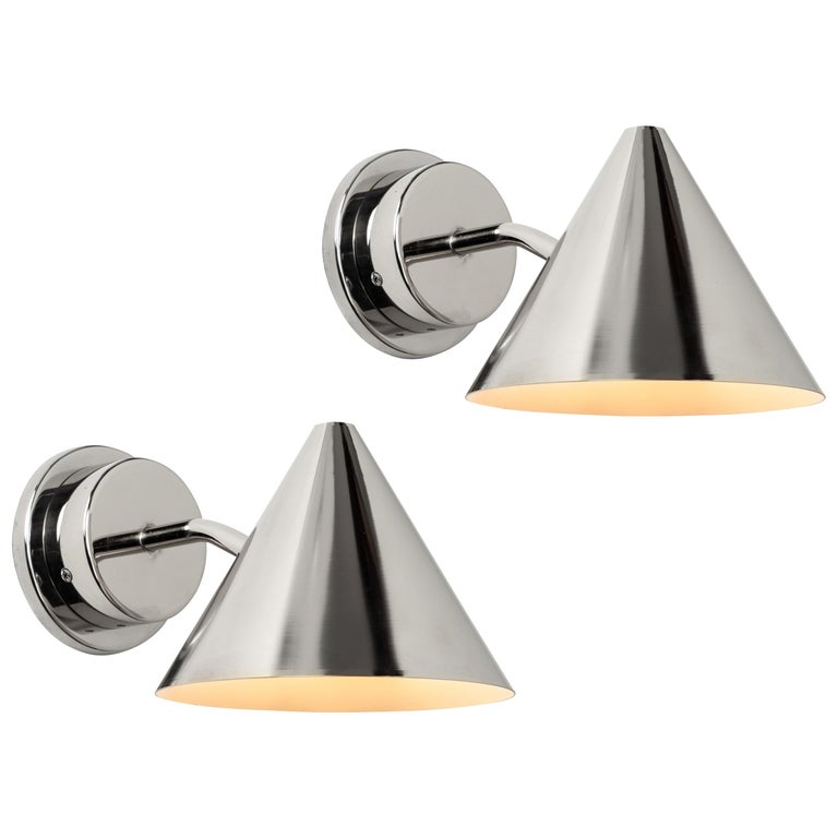 Pair of Hans-Agne Jakobsson 'Mini-Tratten' Polished Nickel Outdoor Sconces For Sale
