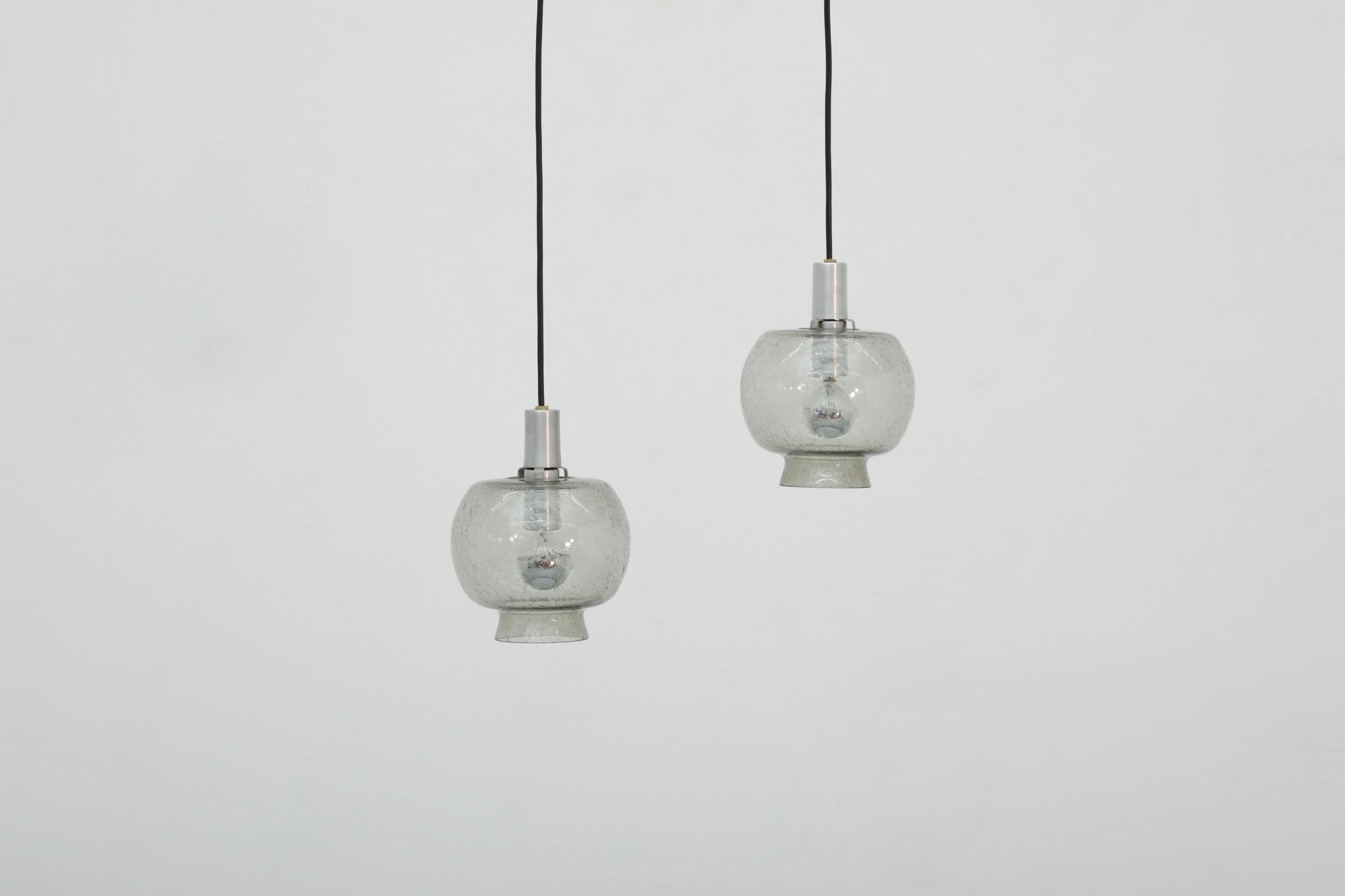 Mid-Century Modern Pair of Hans Agne Jakobsson Style Smoked Blown Glass Ceiling Pendants For Sale