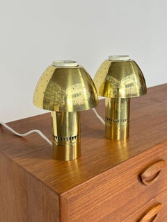 Pair of Hans Agne Jakobsson Table Lamps Brass Perforated B221 Sweden 1970s