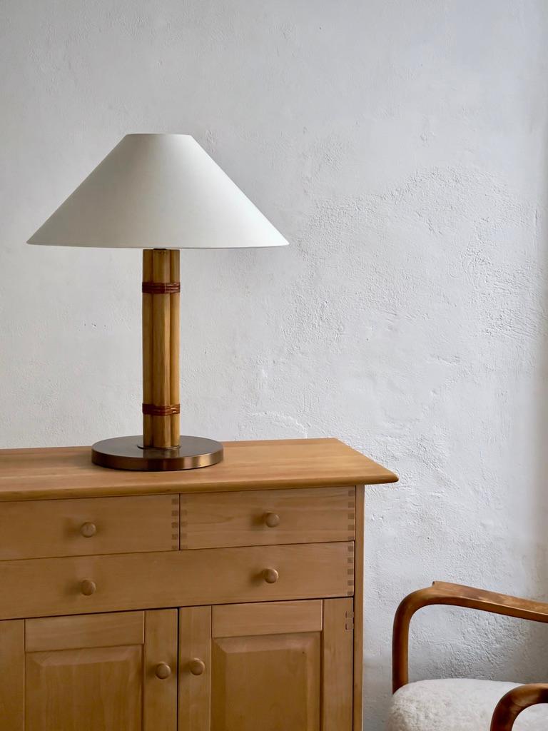 Pair of Hans Agne Jakobsson table lamps in brass, leather and bamboo.Sweden 1970 For Sale 1