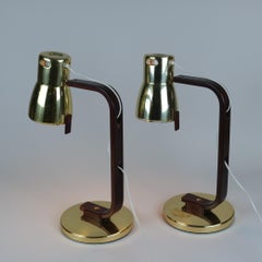 Coppia di lampade da tavolo Hans-Agne Jakobsson in legno e ottone, Svezia, fine XX secolo