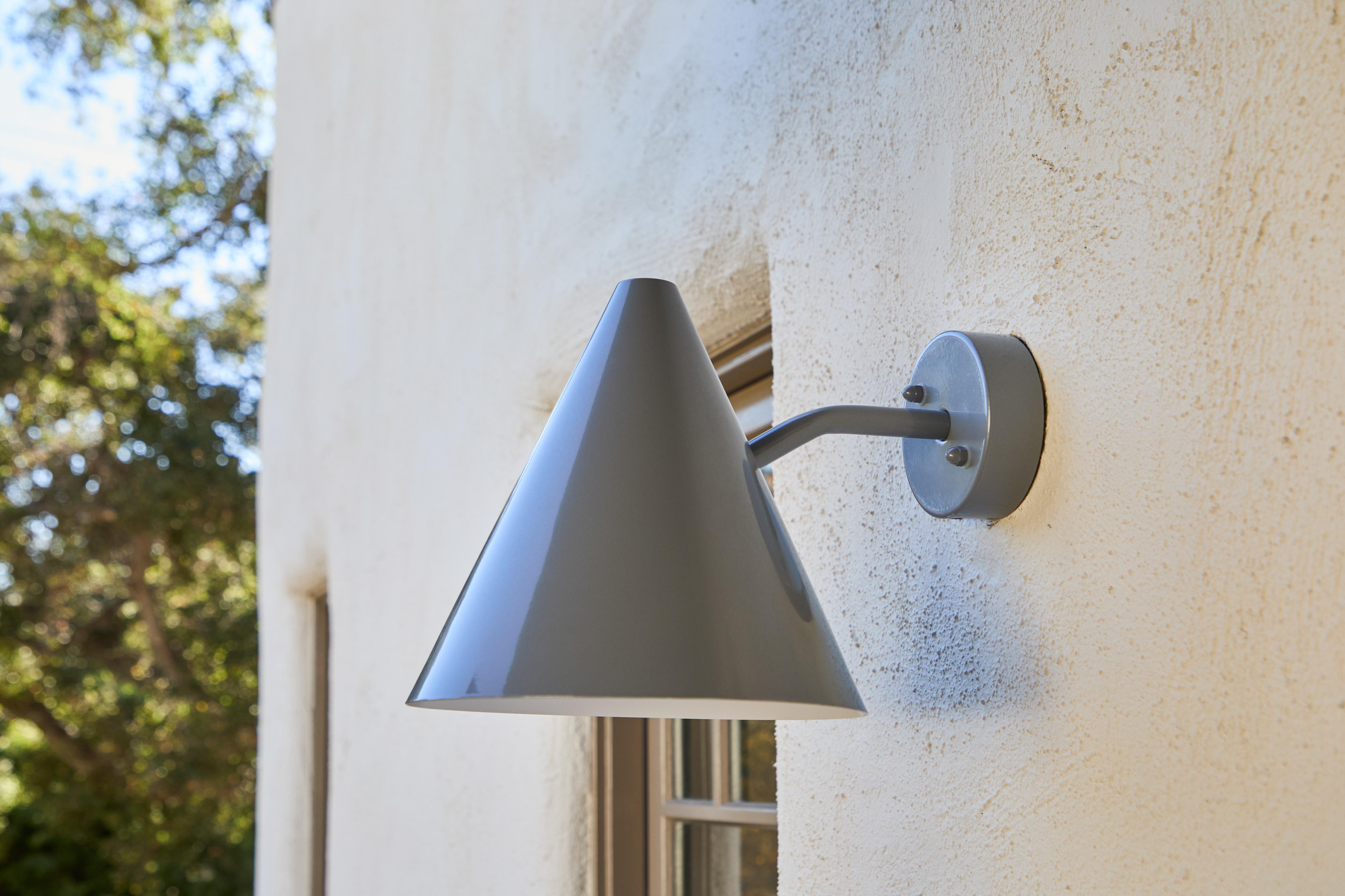 Swedish Pair of Hans-Agne Jakobsson 'Tratten' Outdoor Sconces in Painted Silver For Sale