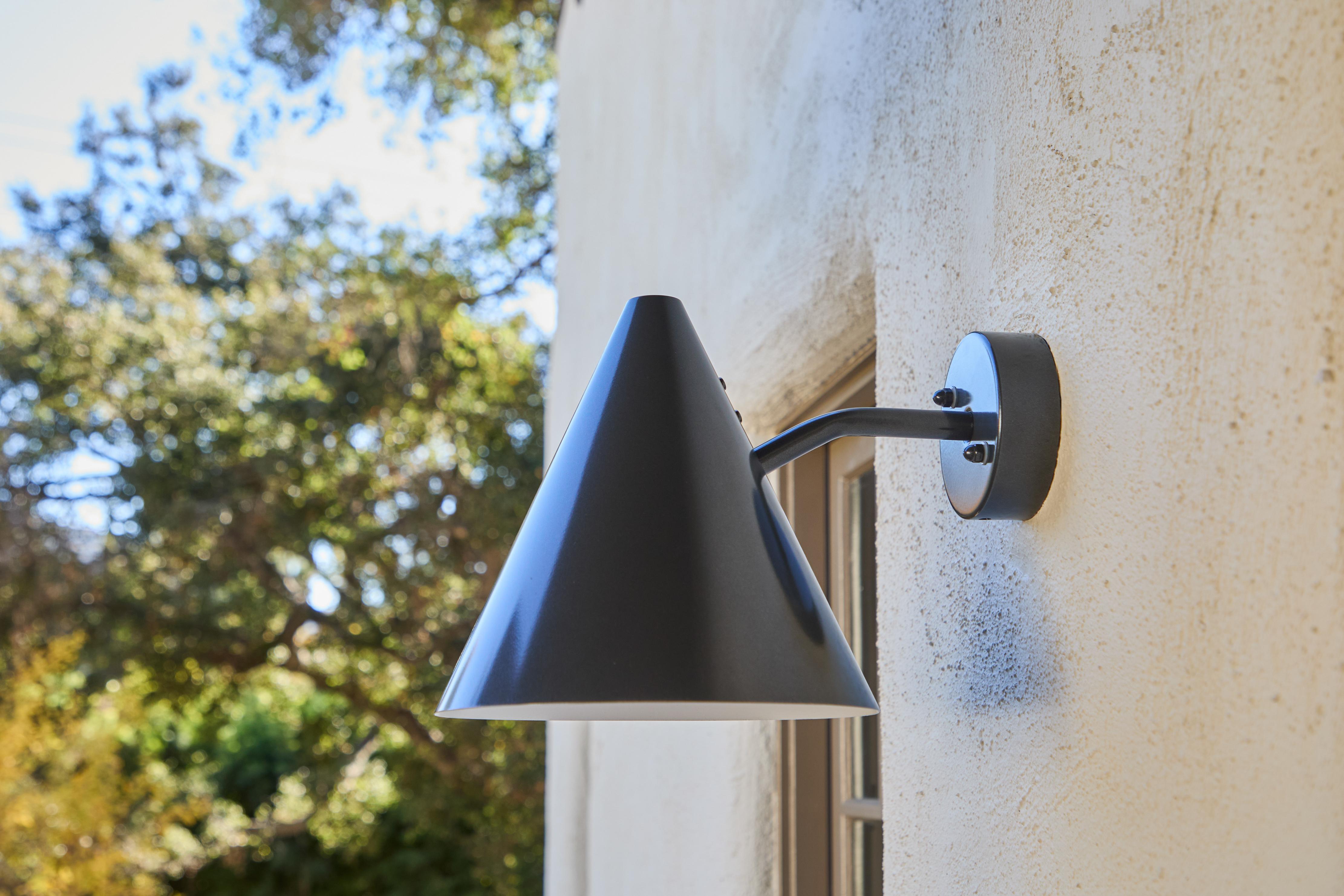 Scandinavian Modern Pair of Hans-Agne Jakobsson 'Tratten' Outdoor Sconces in Painted Steel For Sale