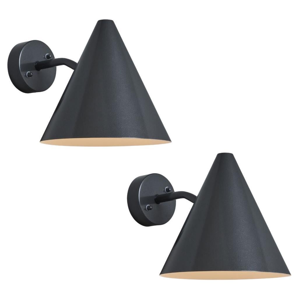 Pair of Hans-Agne Jakobsson 'Tratten' Outdoor Sconces in Painted Steel For Sale