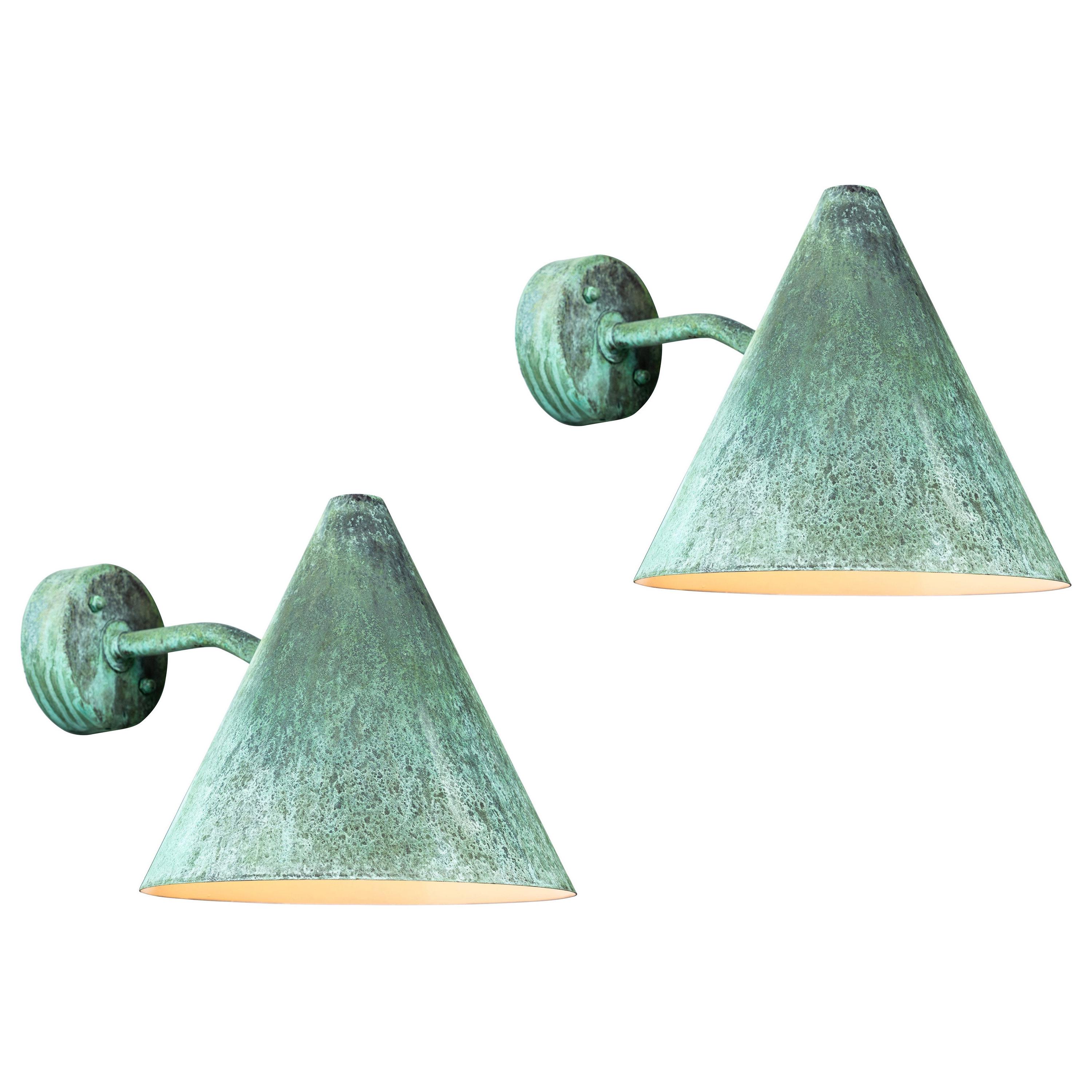 Pair of Hans-Agne Jakobsson 'Tratten' Verdigris Patinated Outdoor Sconces For Sale