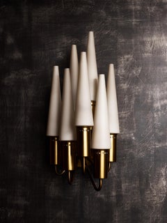 Pair of Hans Agne Jakobsson V 149/7 Brass and Opaline Glass Wall Sconces