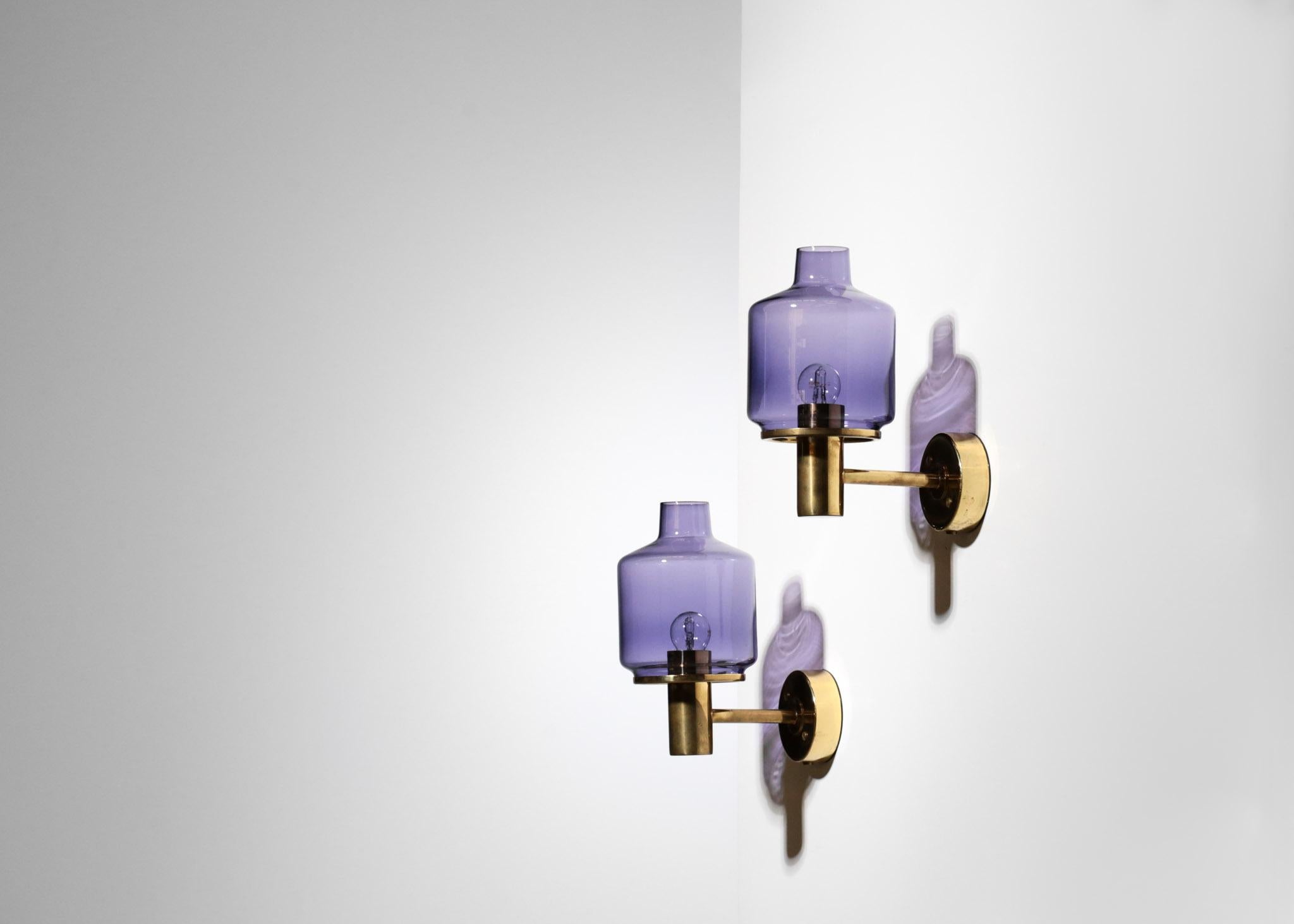 Scandinavian Modern Pair of Hans-Agne Jakobsson Wall Lights, Model V-212, Purple
