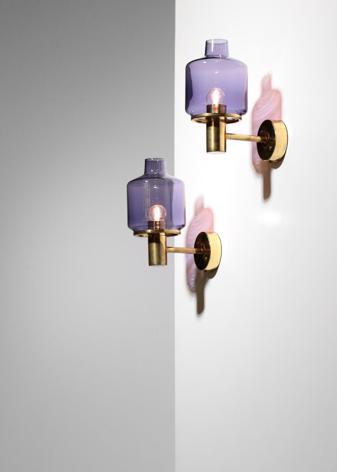 Brass Pair of Hans-Agne Jakobsson Wall Lights, Model V-212, Purple