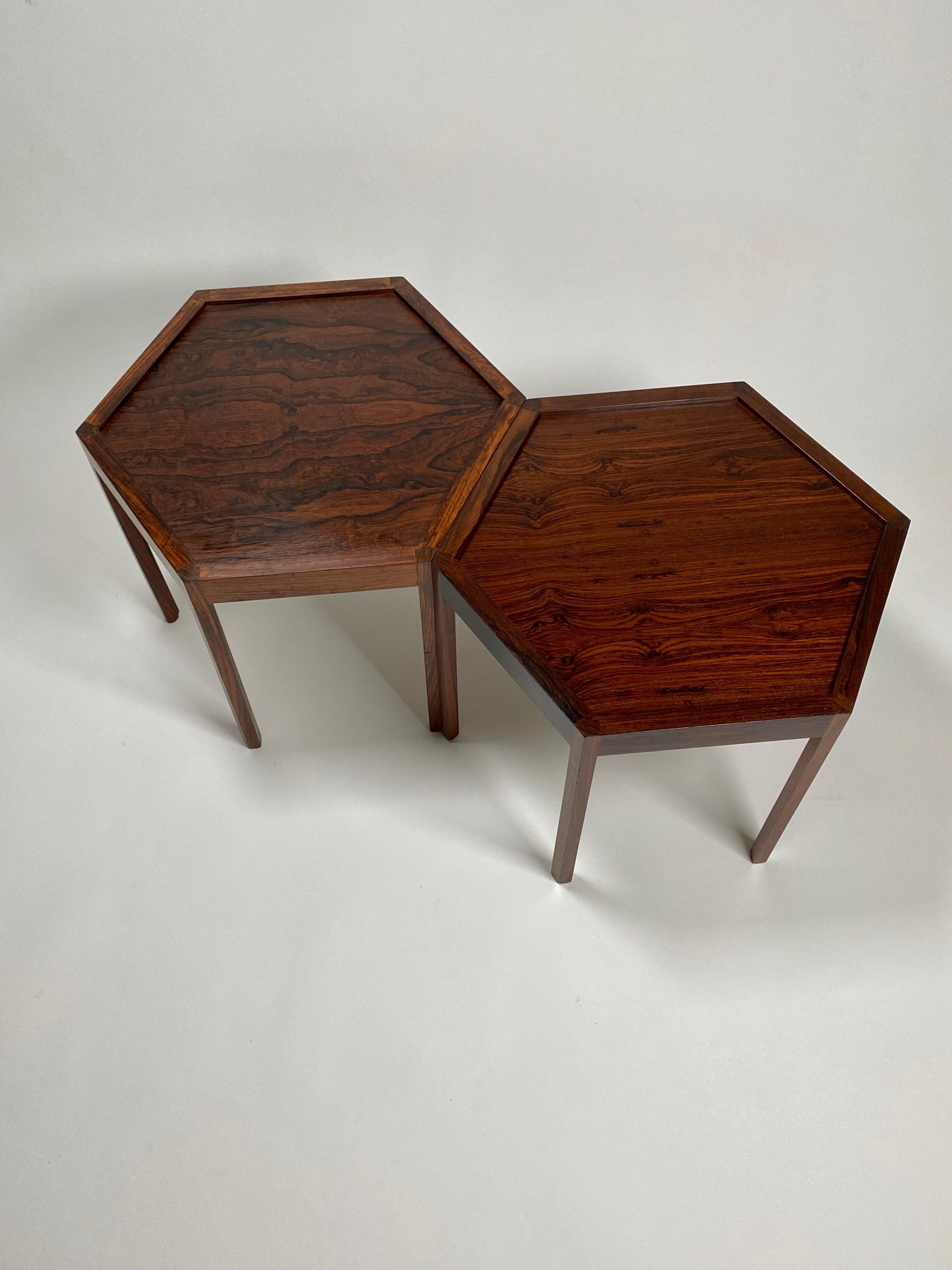 Hand-Crafted Pair of Hans Andersen Hexagon Stackable Rosewood Side Tables for Artex  Denmark