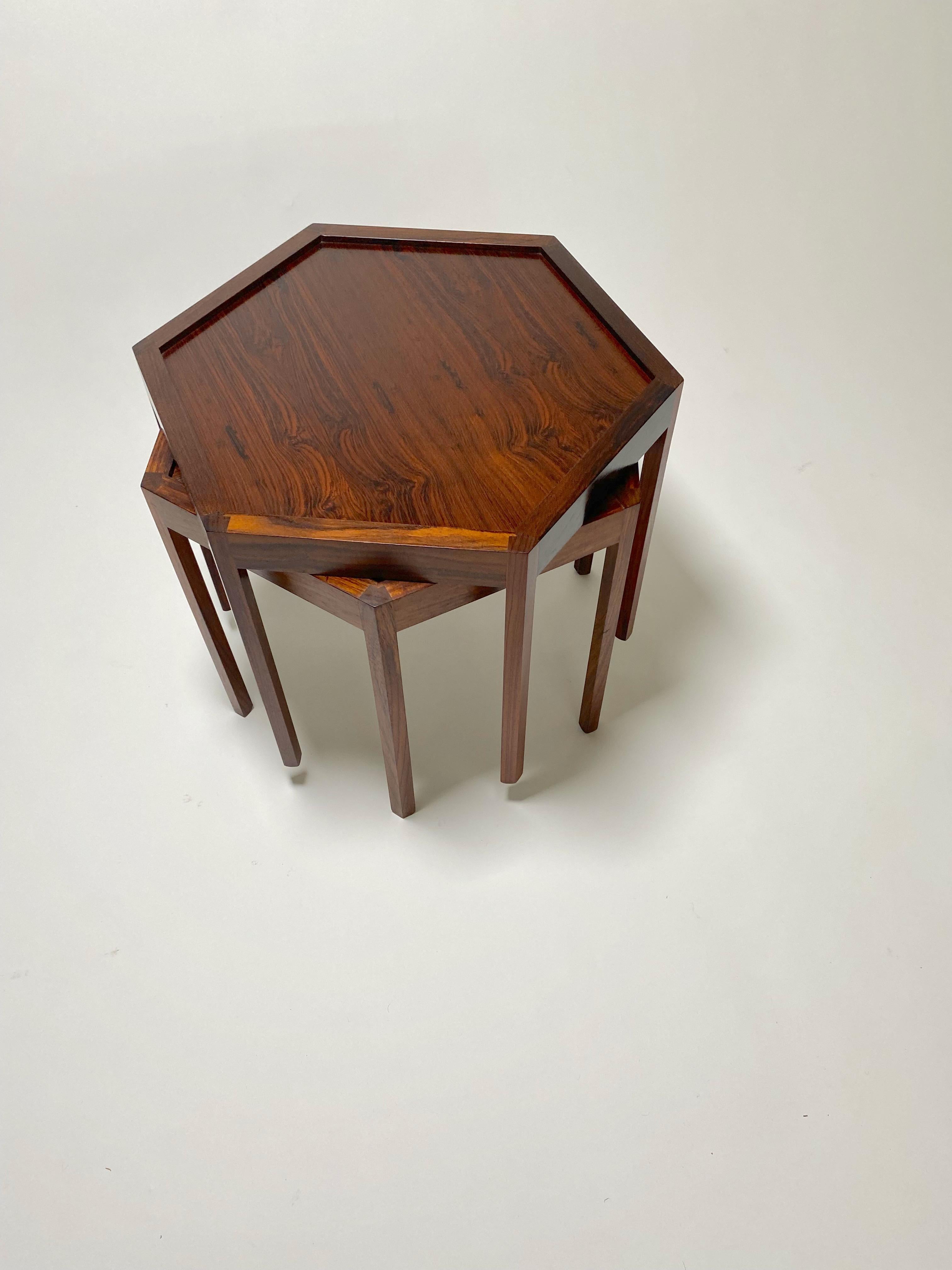 20th Century Pair of Hans Andersen Hexagon Stackable Rosewood Side Tables for Artex  Denmark