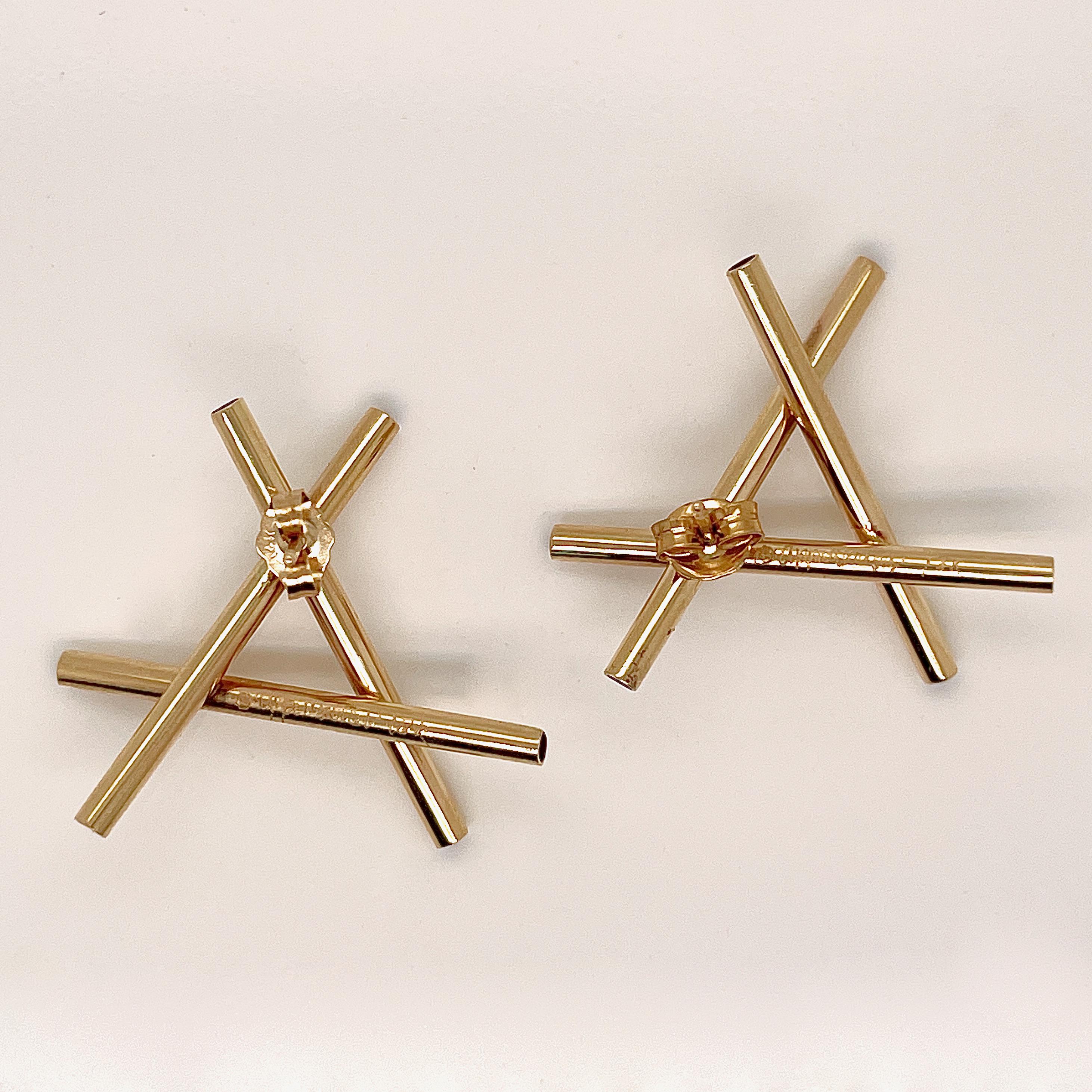 Pair of Hans Appenzeller Dutch Modernist 14K Gold Geometric Earrings For Sale 3