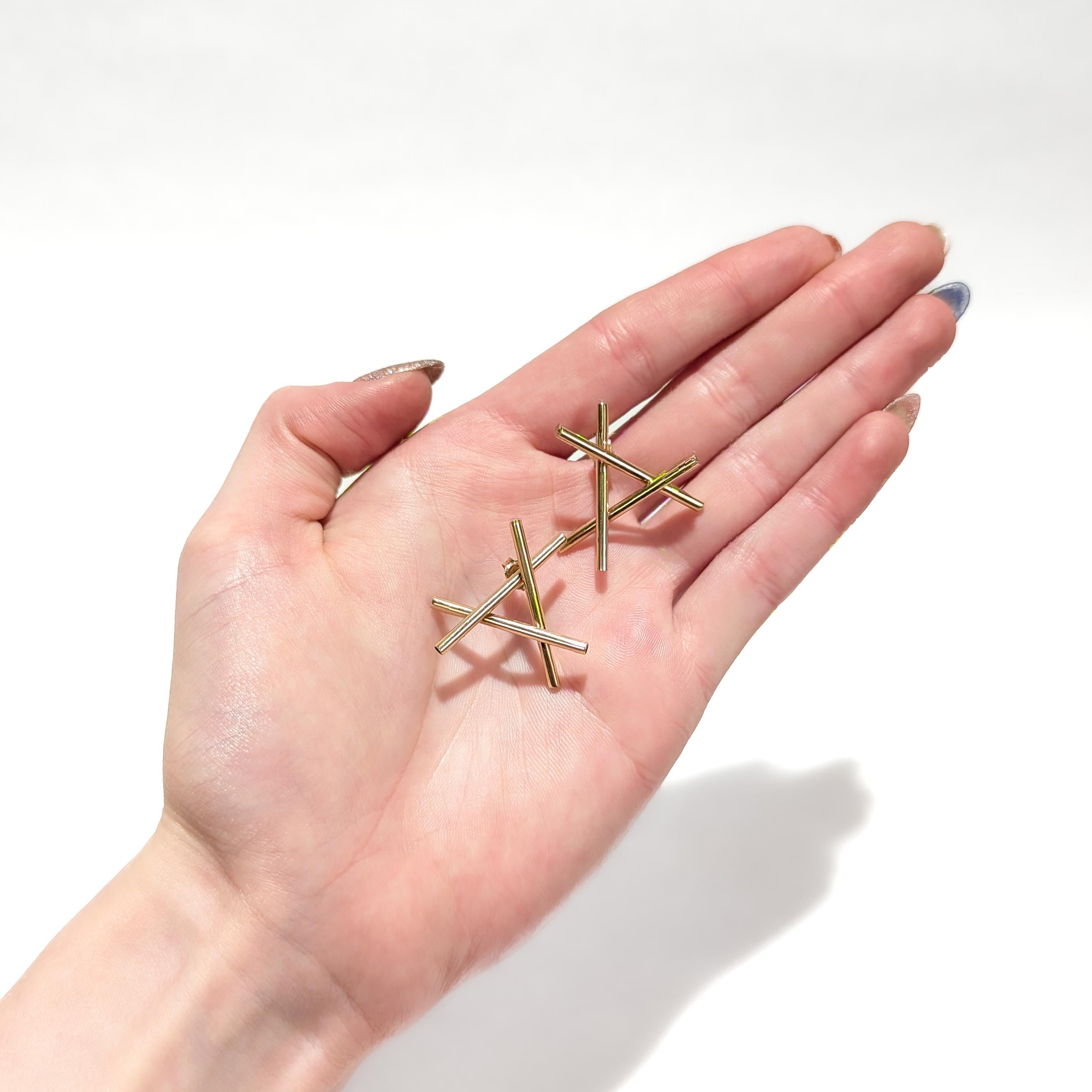 Pair of Hans Appenzeller Dutch Modernist 14K Gold Geometric Earrings For Sale 7