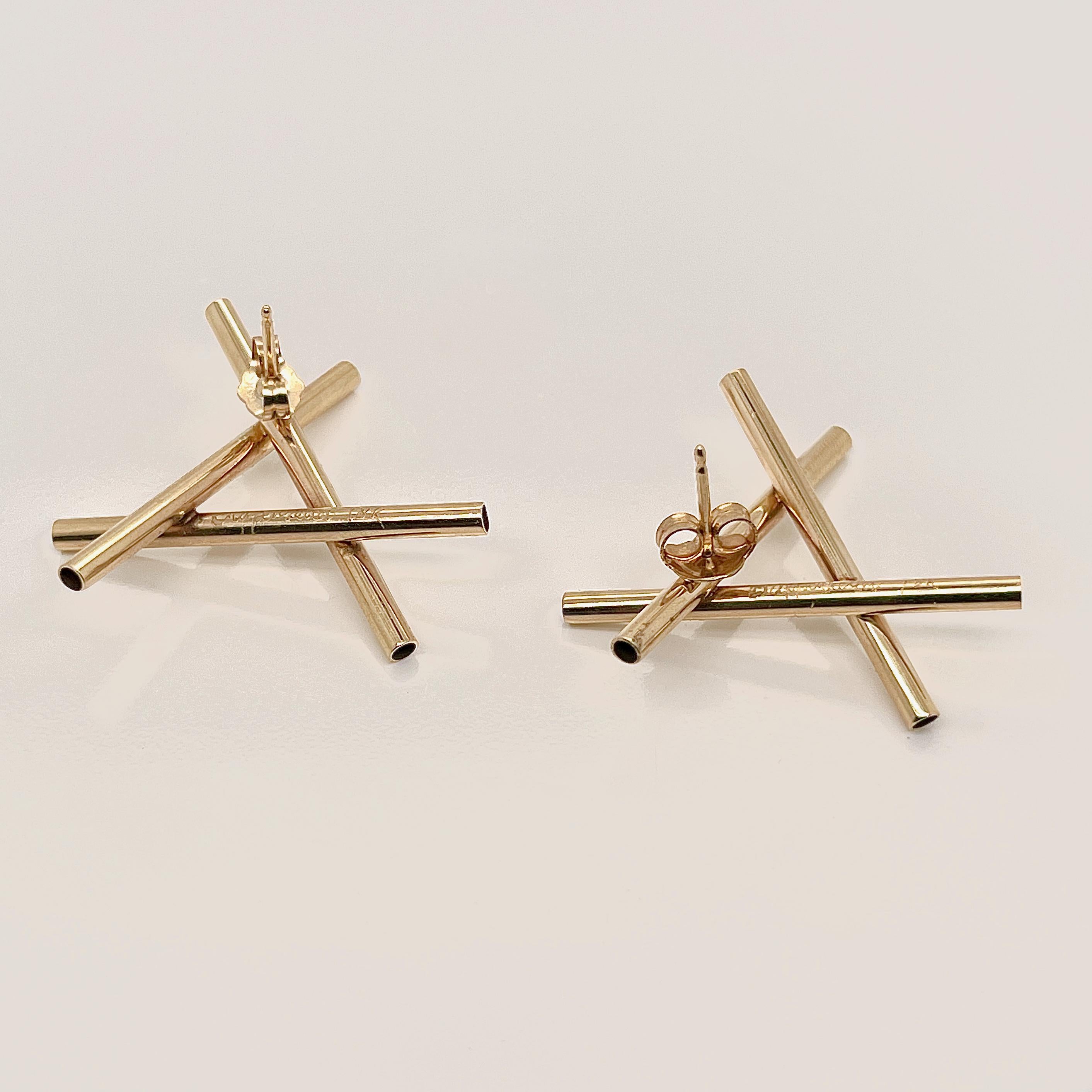 Pair of Hans Appenzeller Dutch Modernist 14K Gold Geometric Earrings For Sale 2