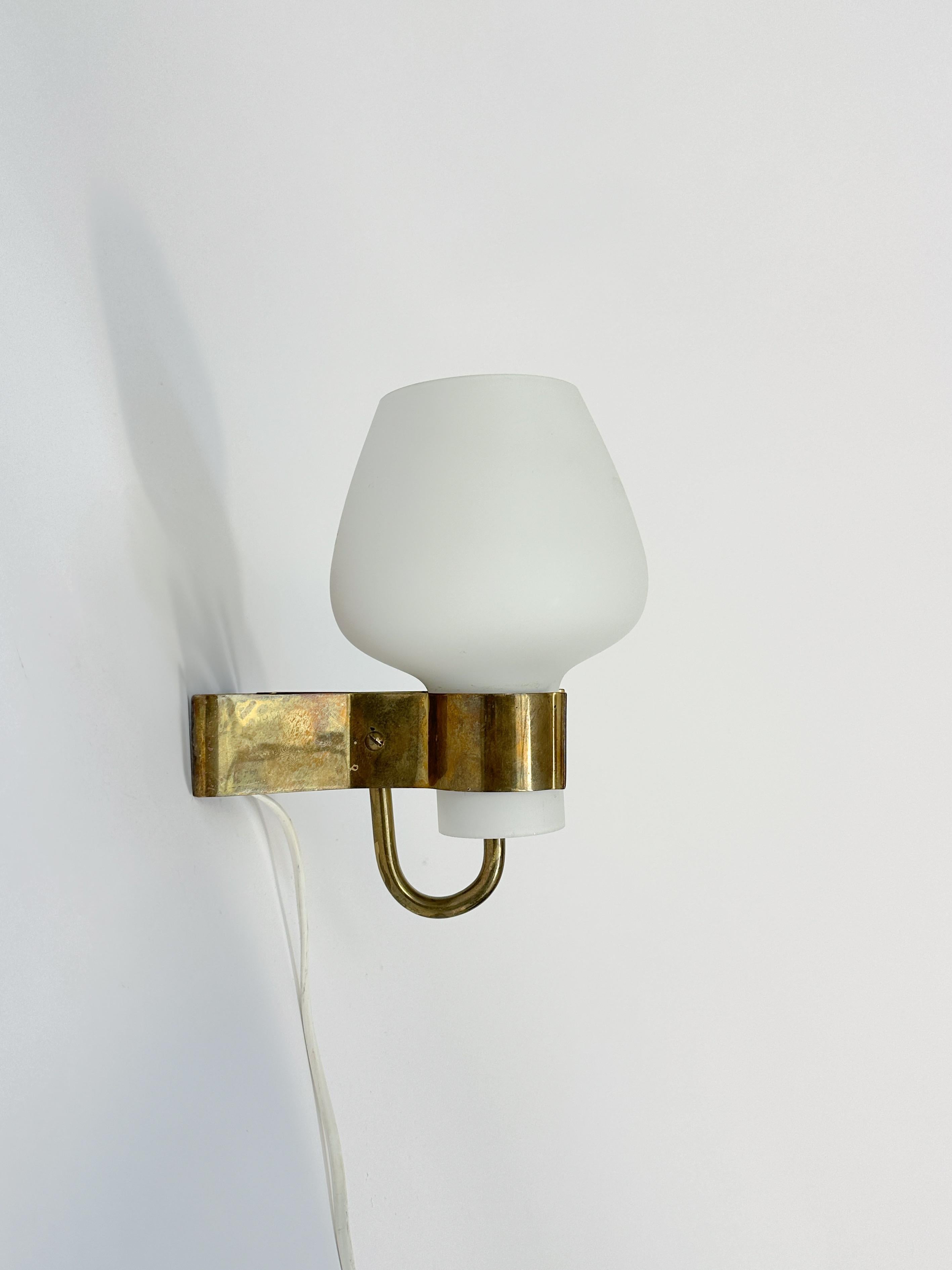 Hand-Crafted Pair of Hans Bergström Sconces Wall Lamps Brass Opaline Glass Atelje Lyktan