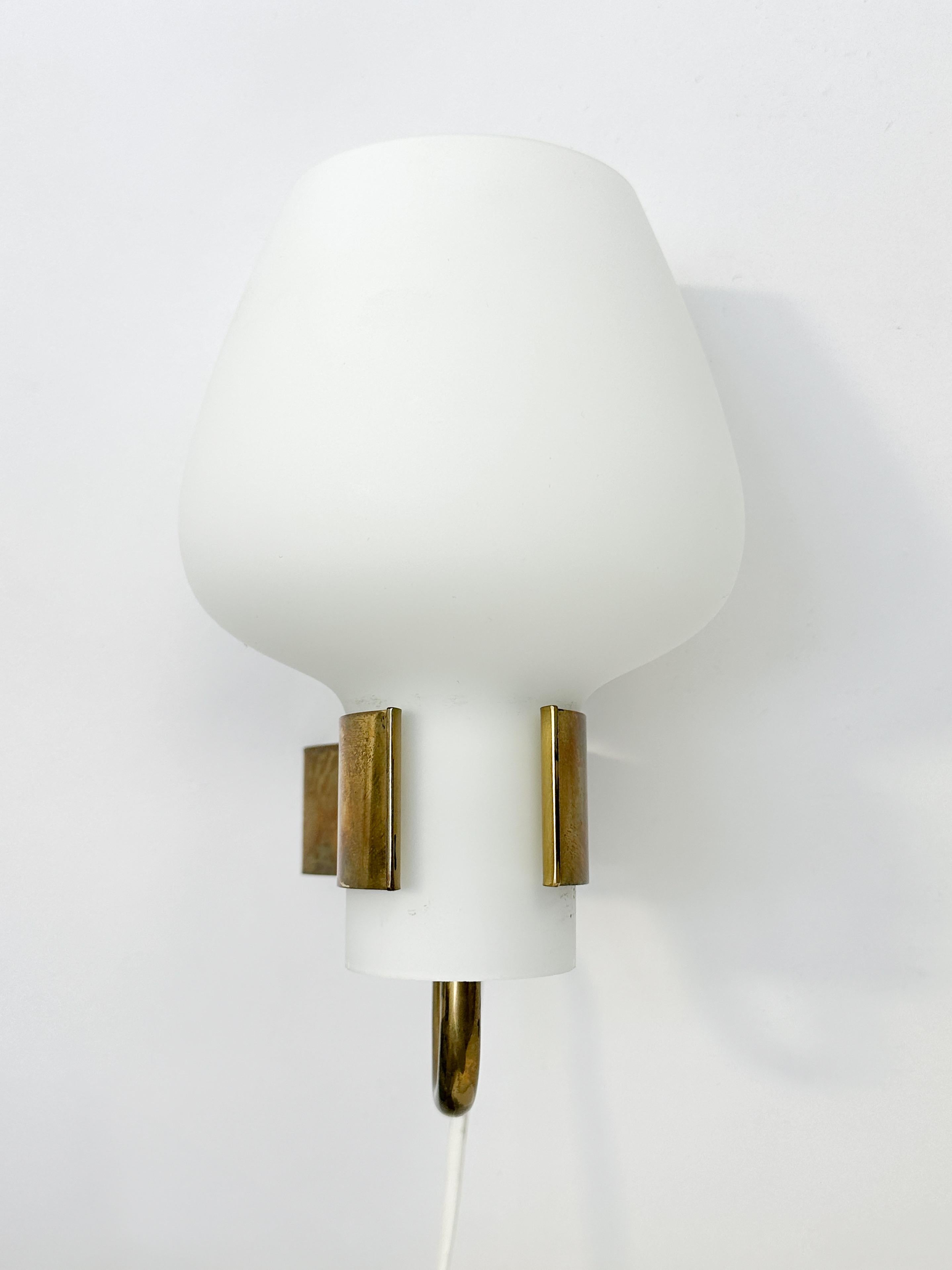 Pair of Hans Bergström Sconces Wall Lamps Brass Opaline Glass Atelje Lyktan In Good Condition In Basel, BS