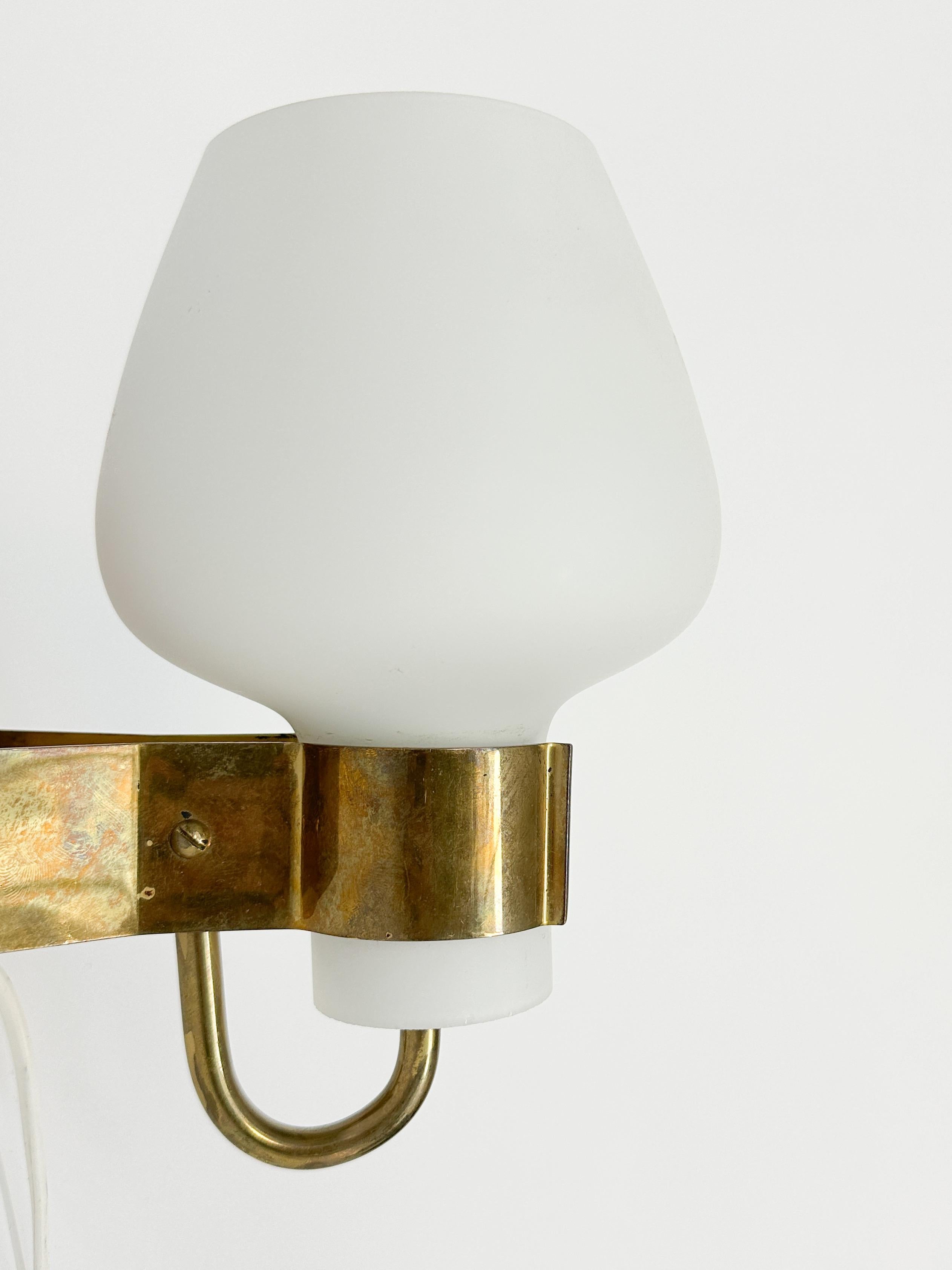 Mid-20th Century Pair of Hans Bergström Sconces Wall Lamps Brass Opaline Glass Atelje Lyktan