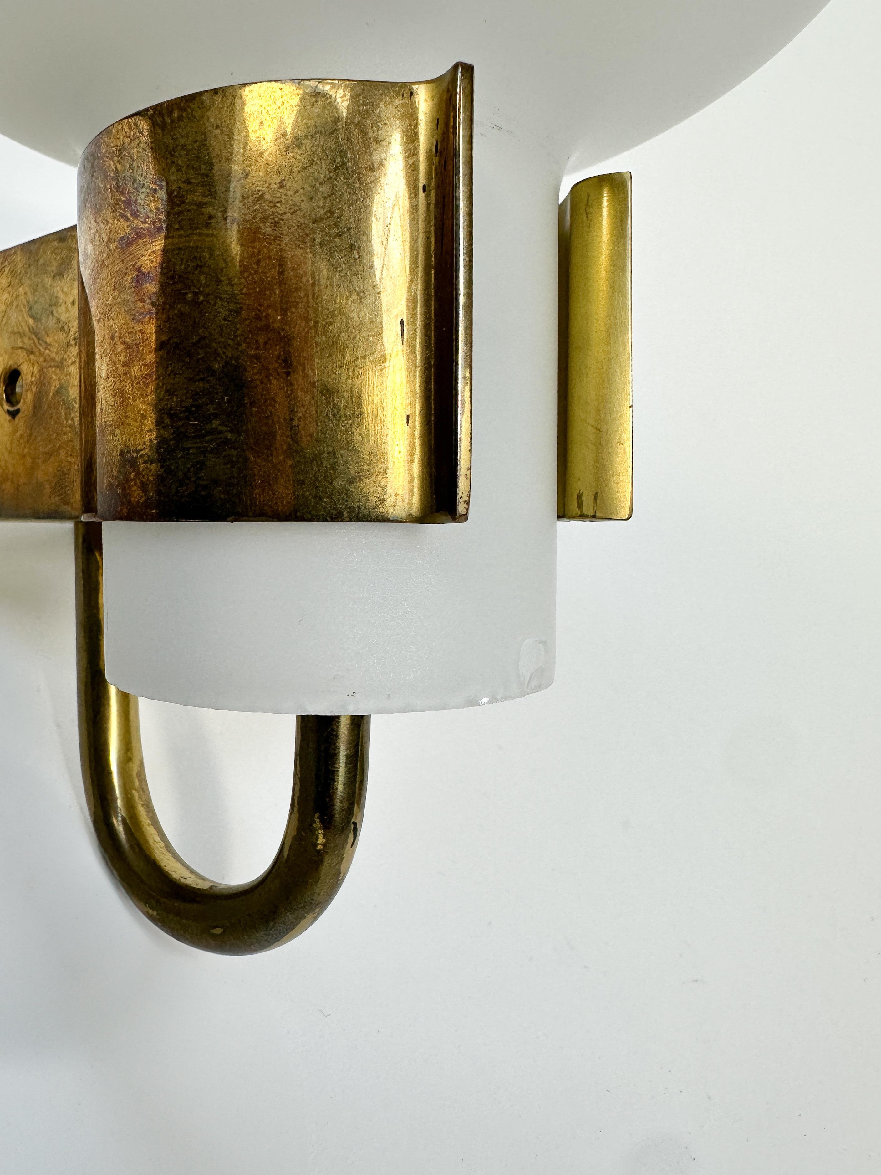 Pair of Hans Bergström Sconces Wall Lamps Brass Opaline Glass Atelje Lyktan 1