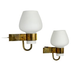 Pair of Hans Bergström Sconces Wall Lamps Brass Opaline Glass Atelje Lyktan