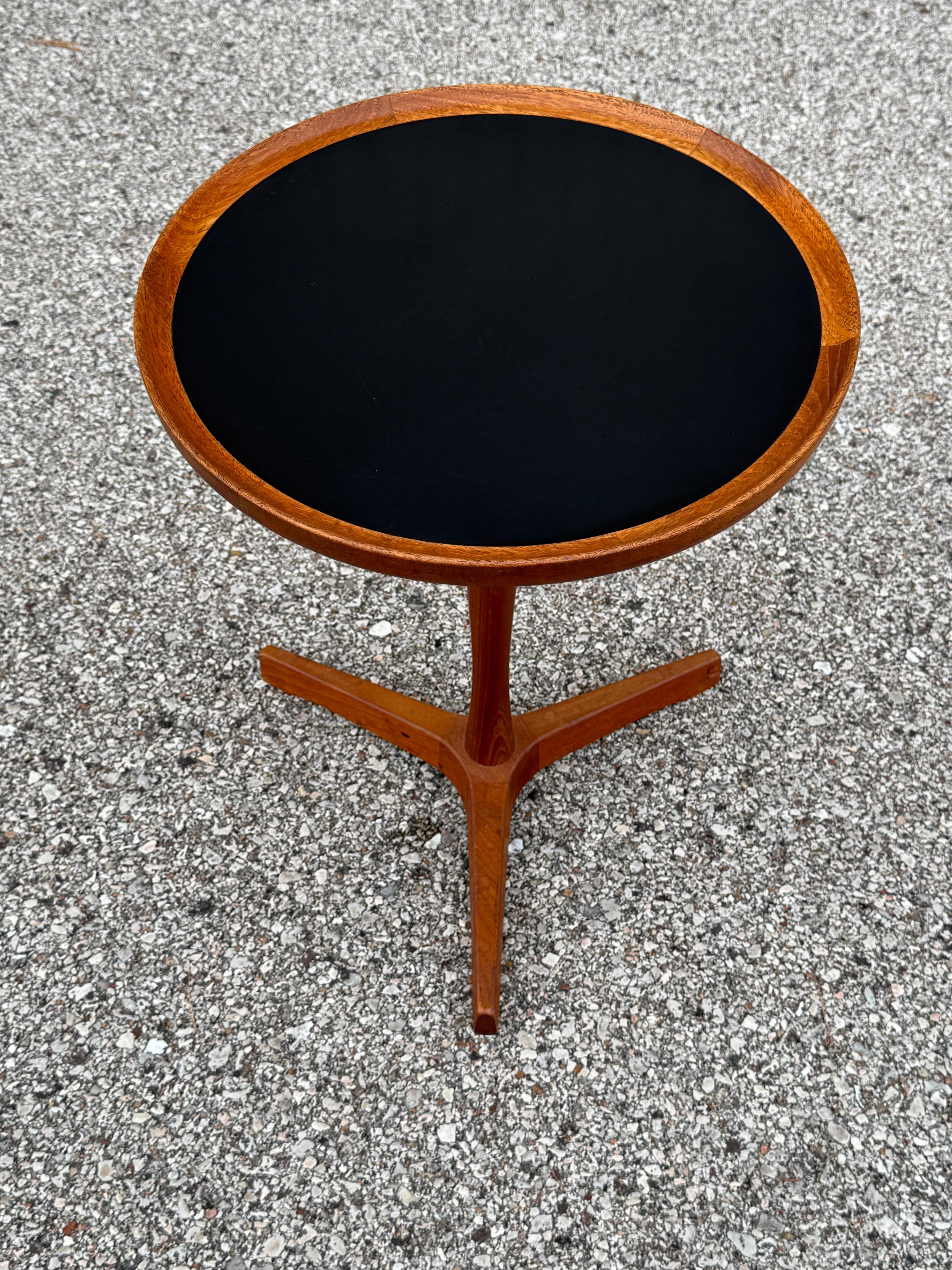 Pair of Hans C. Andersen Danish Teak Side Tables Black Tops by Artex of Denmark For Sale 9