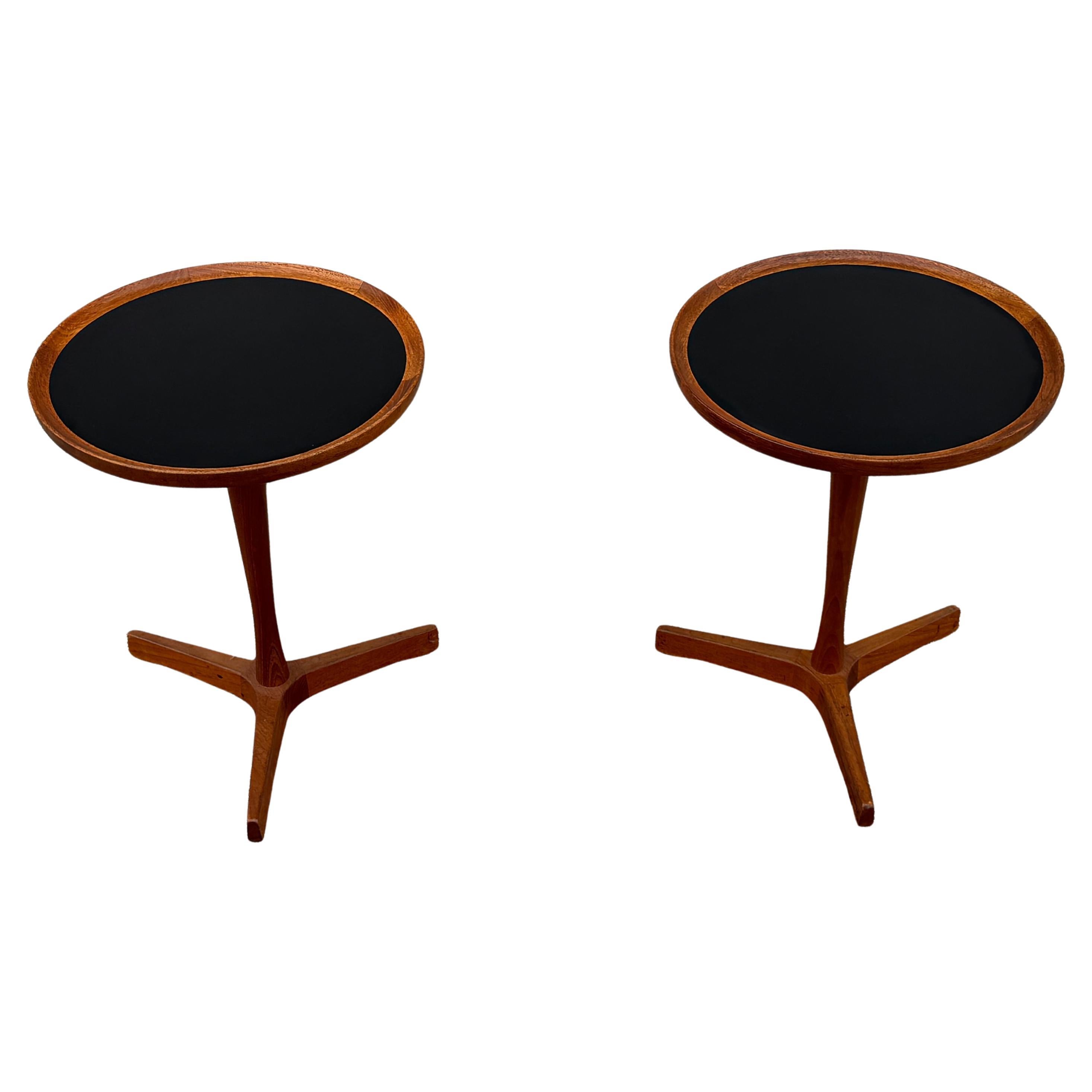 Pair of Hans C. Andersen Danish Teak Side Tables Black Tops by Artex of Denmark For Sale