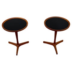 Pair of Hans C. Andersen Danish Teak Side Tables Black Tops by Artex of Denmark