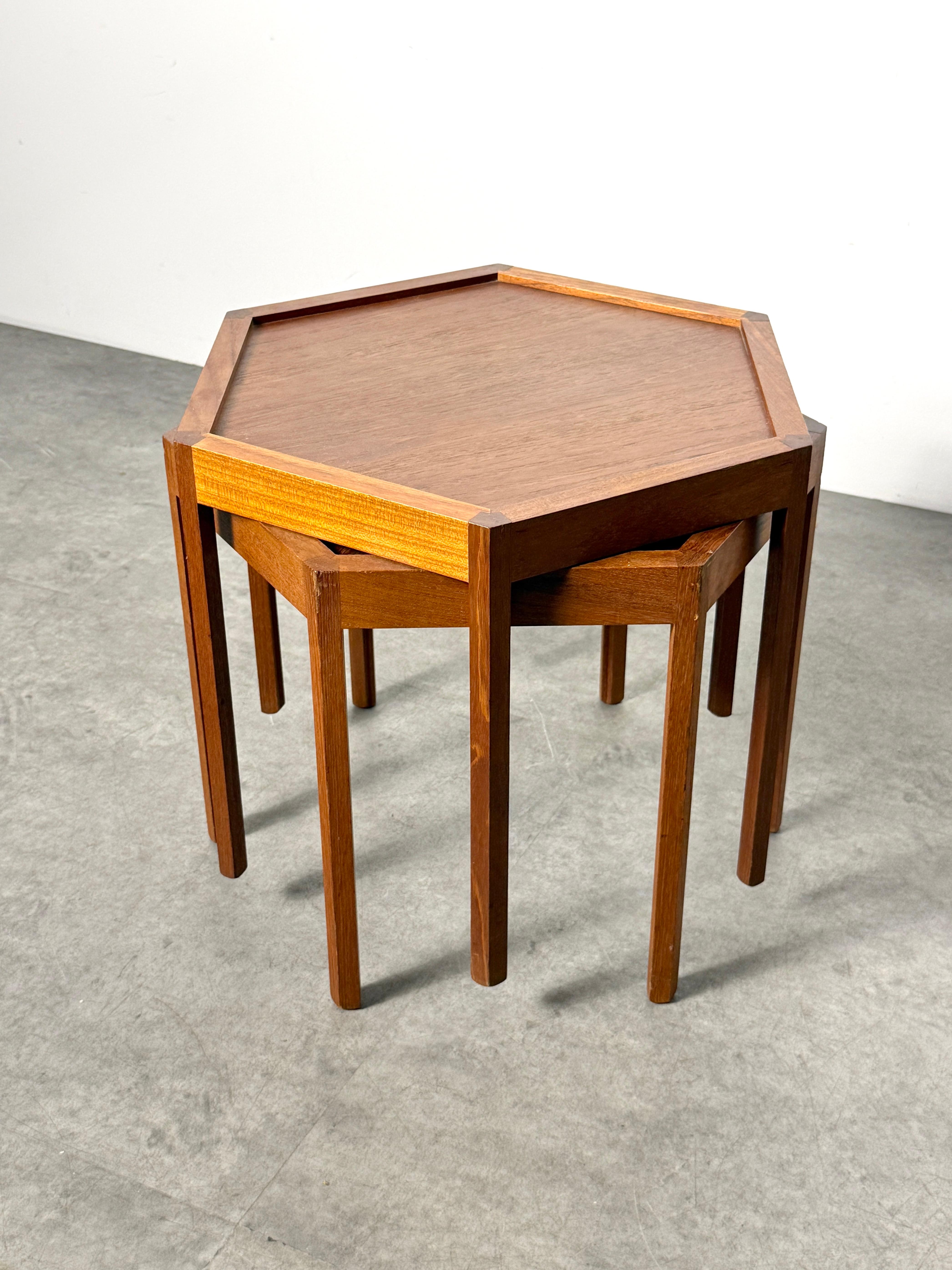 Pair of Hans C Andersen Teak Hexagonal Stacking Side or End Tables Denmark 1960s For Sale 1