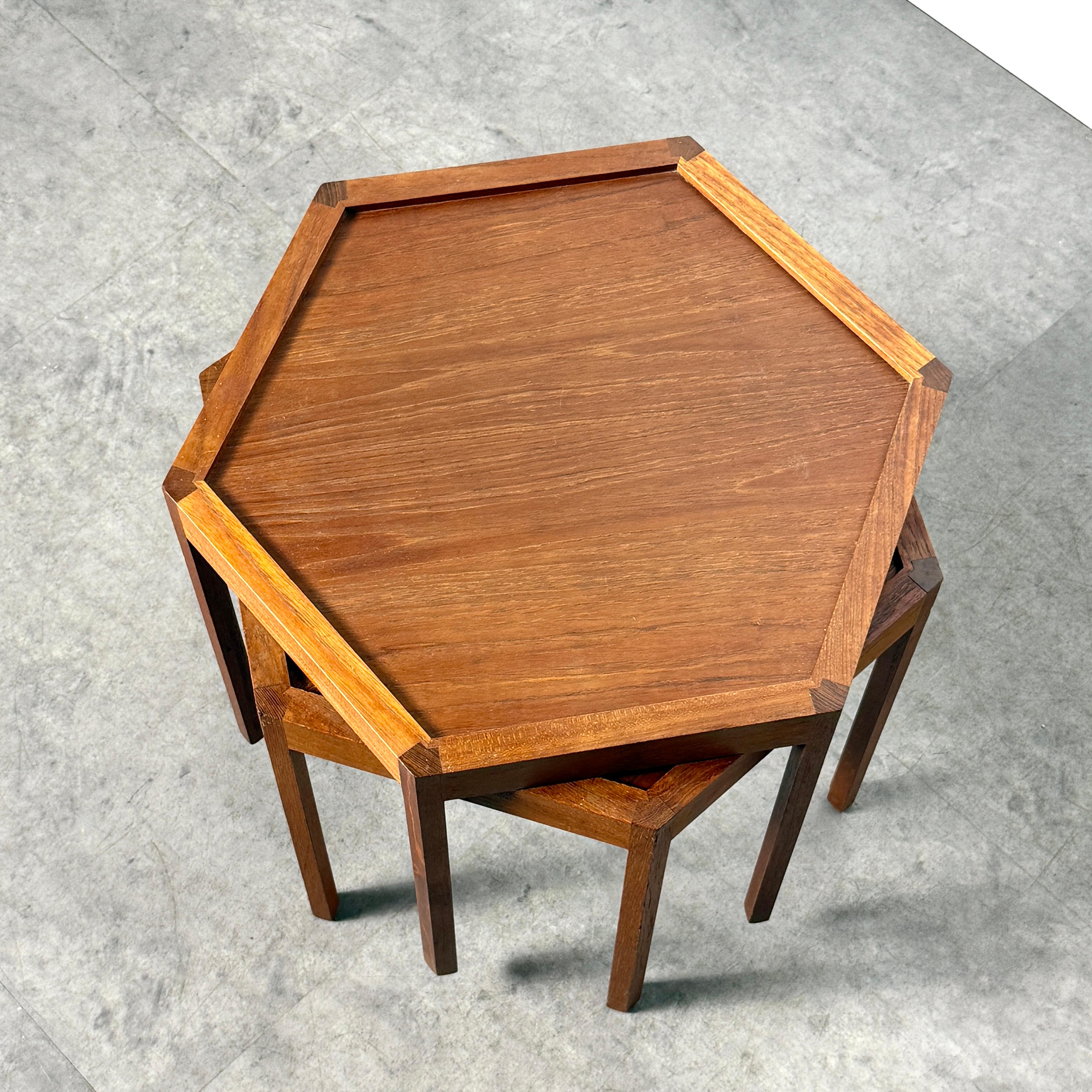 Pair of Hans C Andersen Teak Hexagonal Stacking Side or End Tables Denmark 1960s For Sale 2