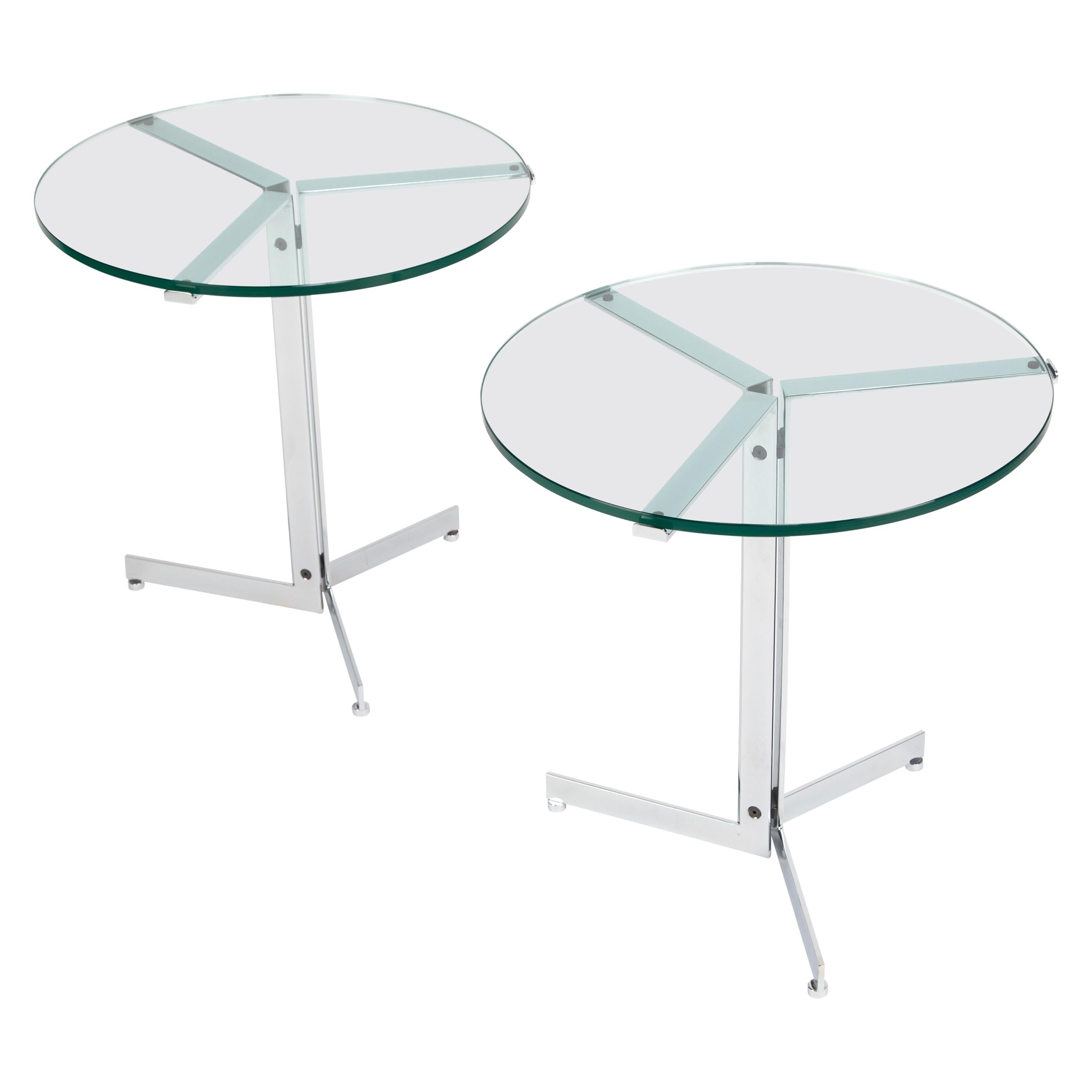 Pair of Hans Eichenberger "Alpha" Side Tables in Chrome and Glass, circa 1970s For Sale