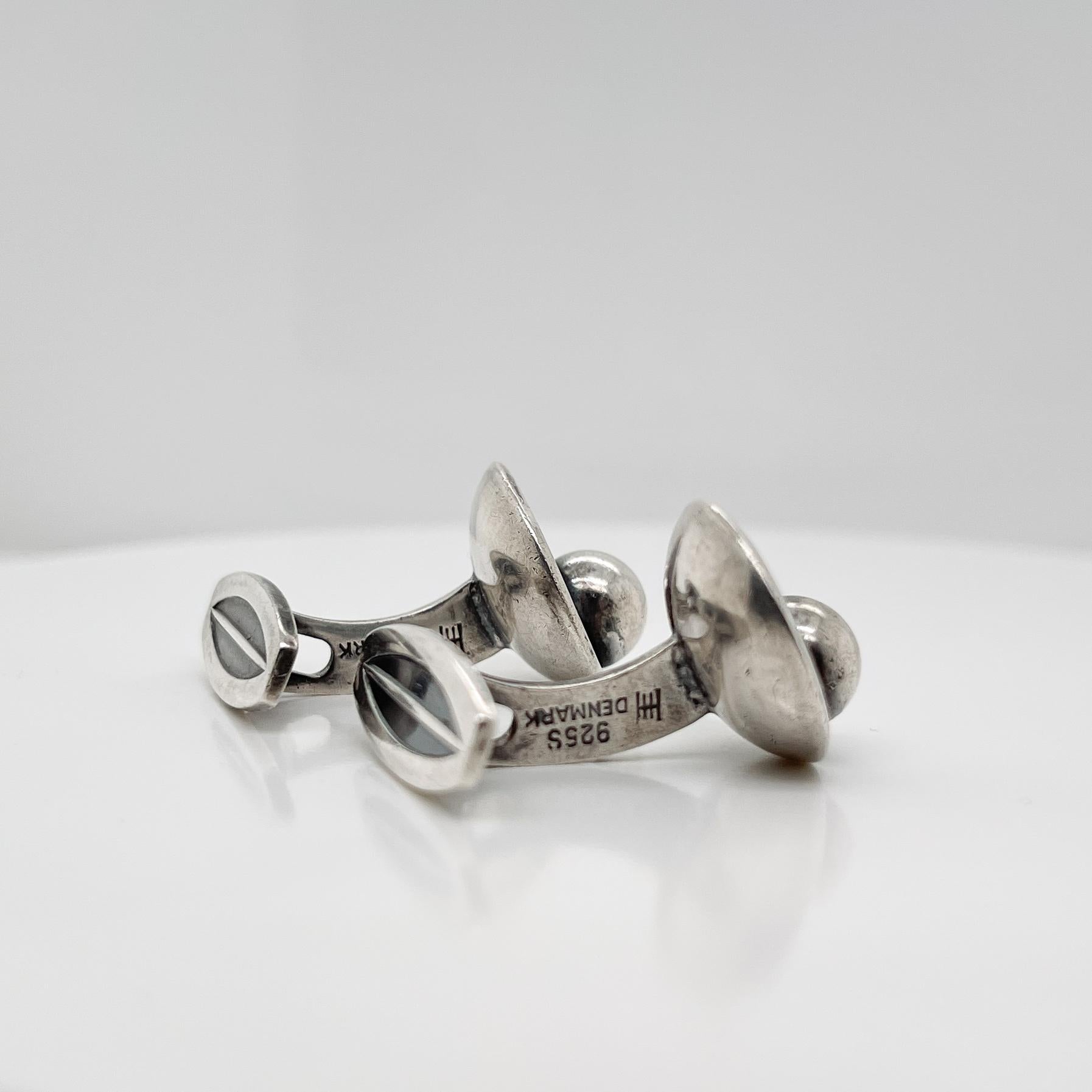 Moderne dänische Hans Hansen-Manschettenknöpfe aus Sterlingsilber, Modell Nr. 610, Paar im Angebot 4