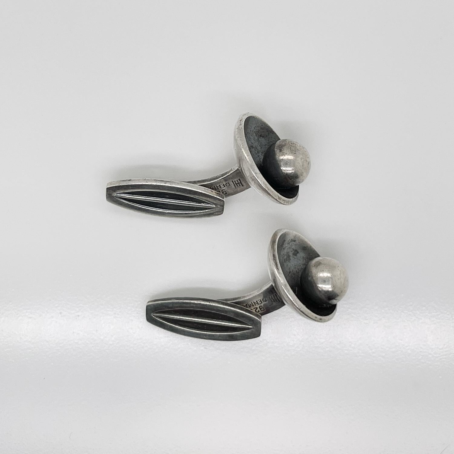 Men's Pair of Hans Hansen Danish Modern Sterling Silver Cufflinks Model No. 610 For Sale