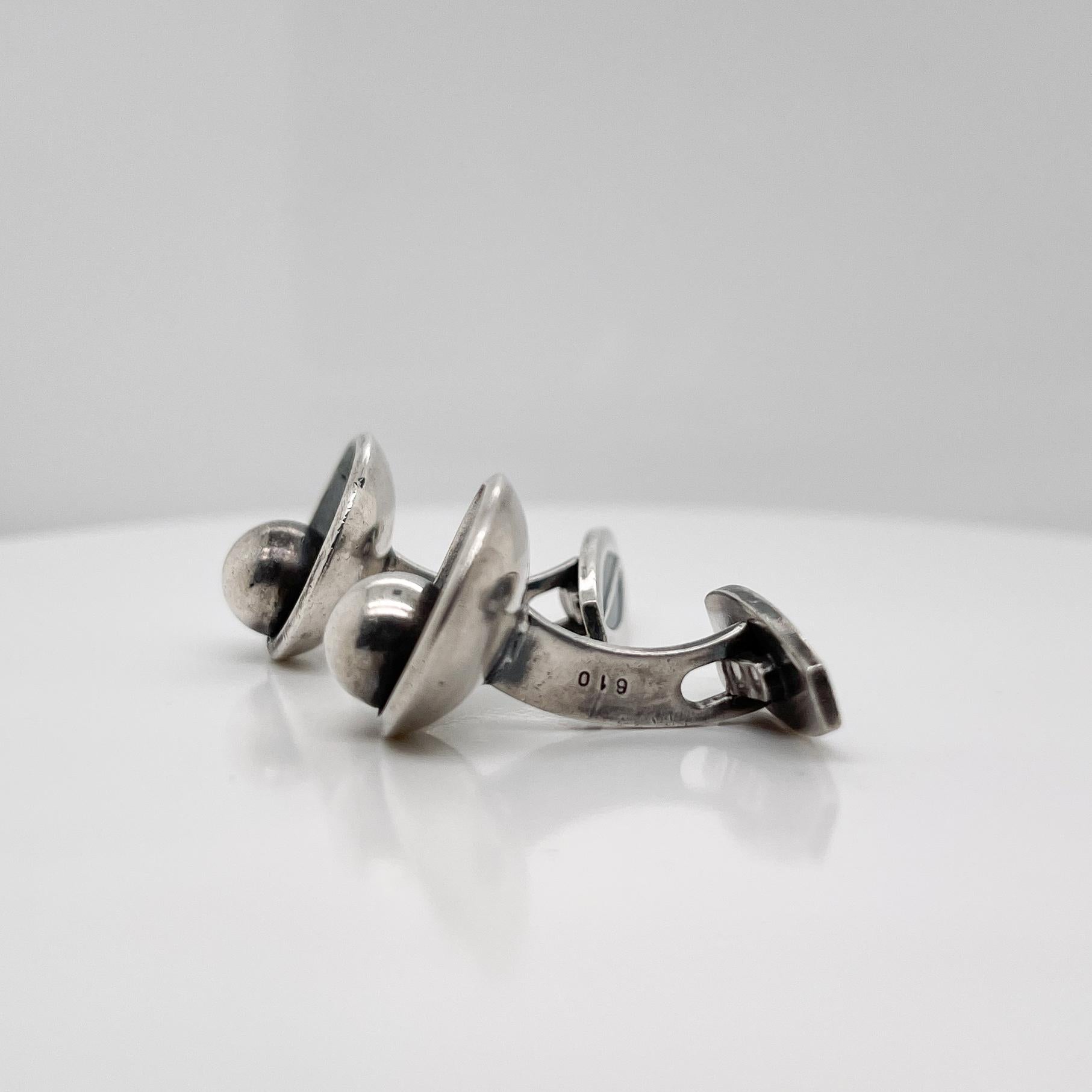 Pair of Hans Hansen Danish Modern Sterling Silver Cufflinks Model No. 610 For Sale 2