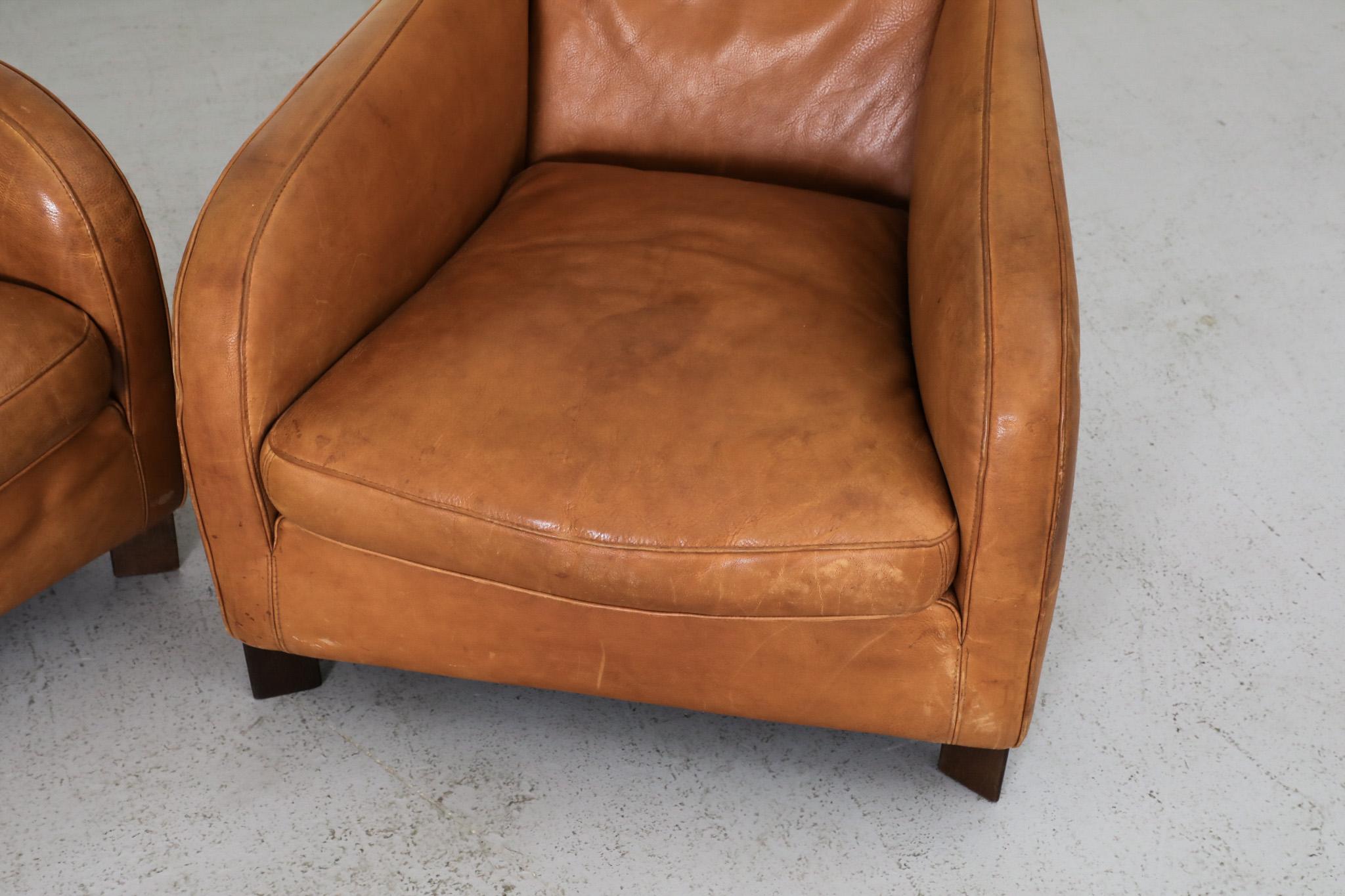 Pair of Hans Hopfer 'Why Not' Cognac Leather Lounge Chairs for Molinari 4